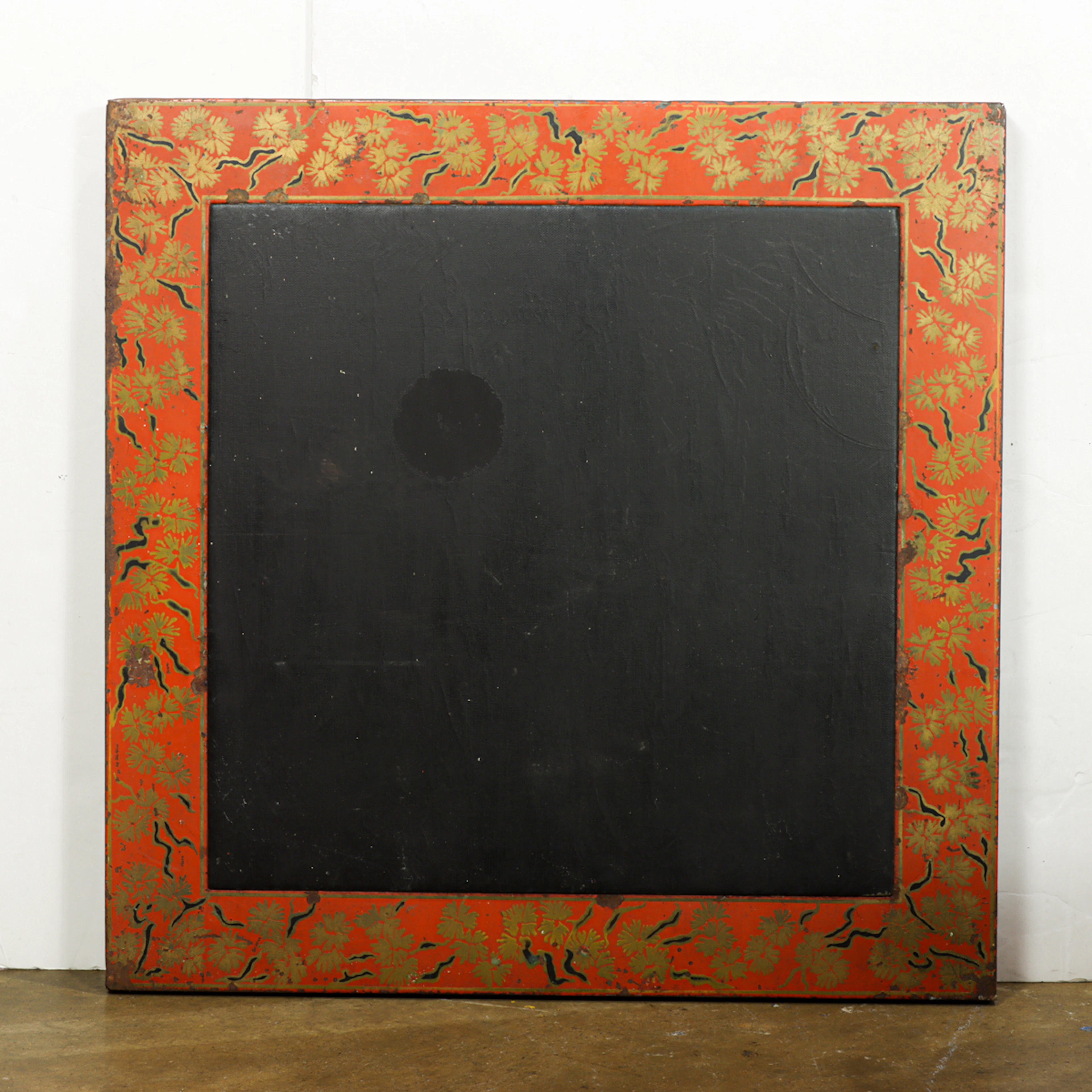 A vintage folding games table with chinoiserie decorated metal frame