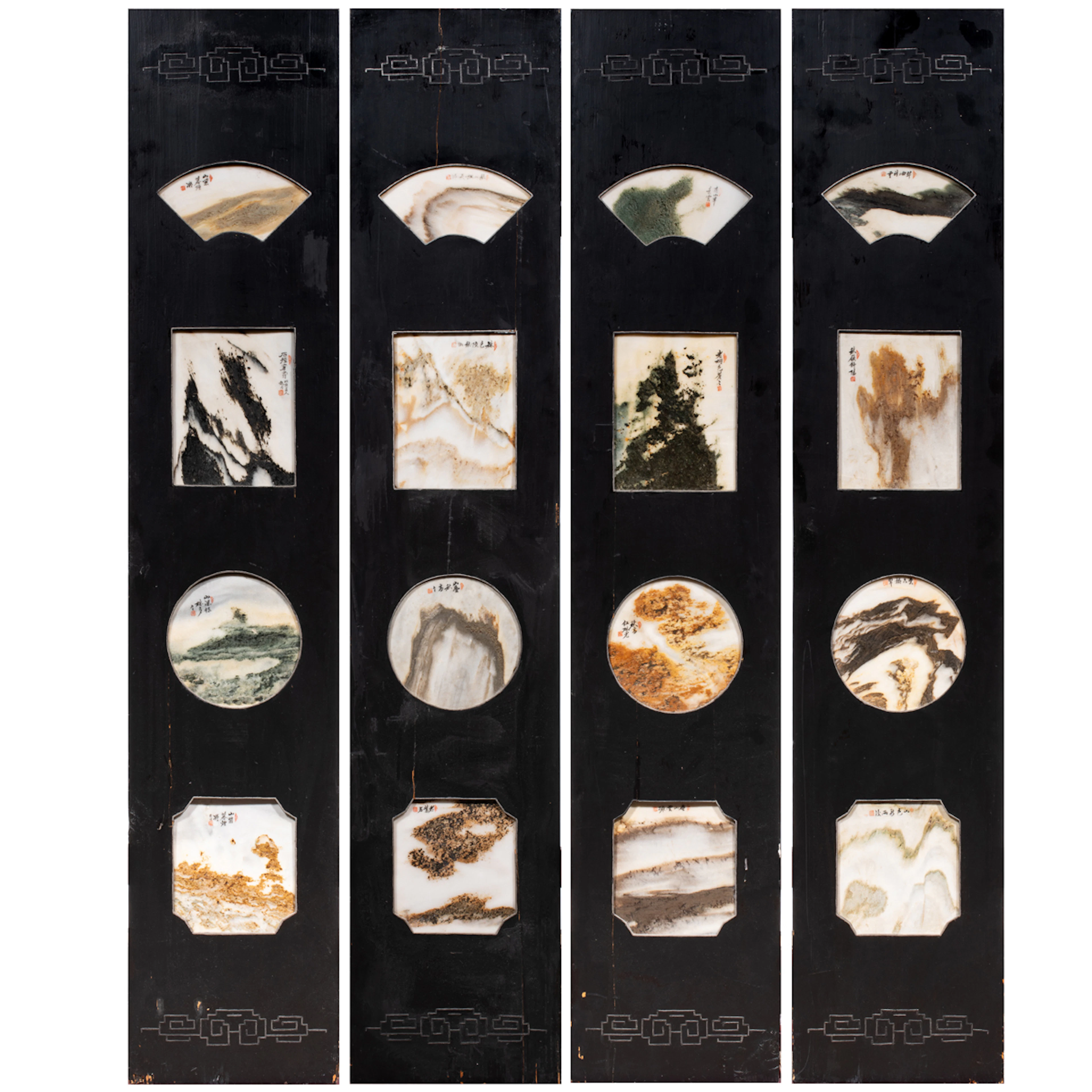 A set of four Chinese Dali marble plaque inset wall panels