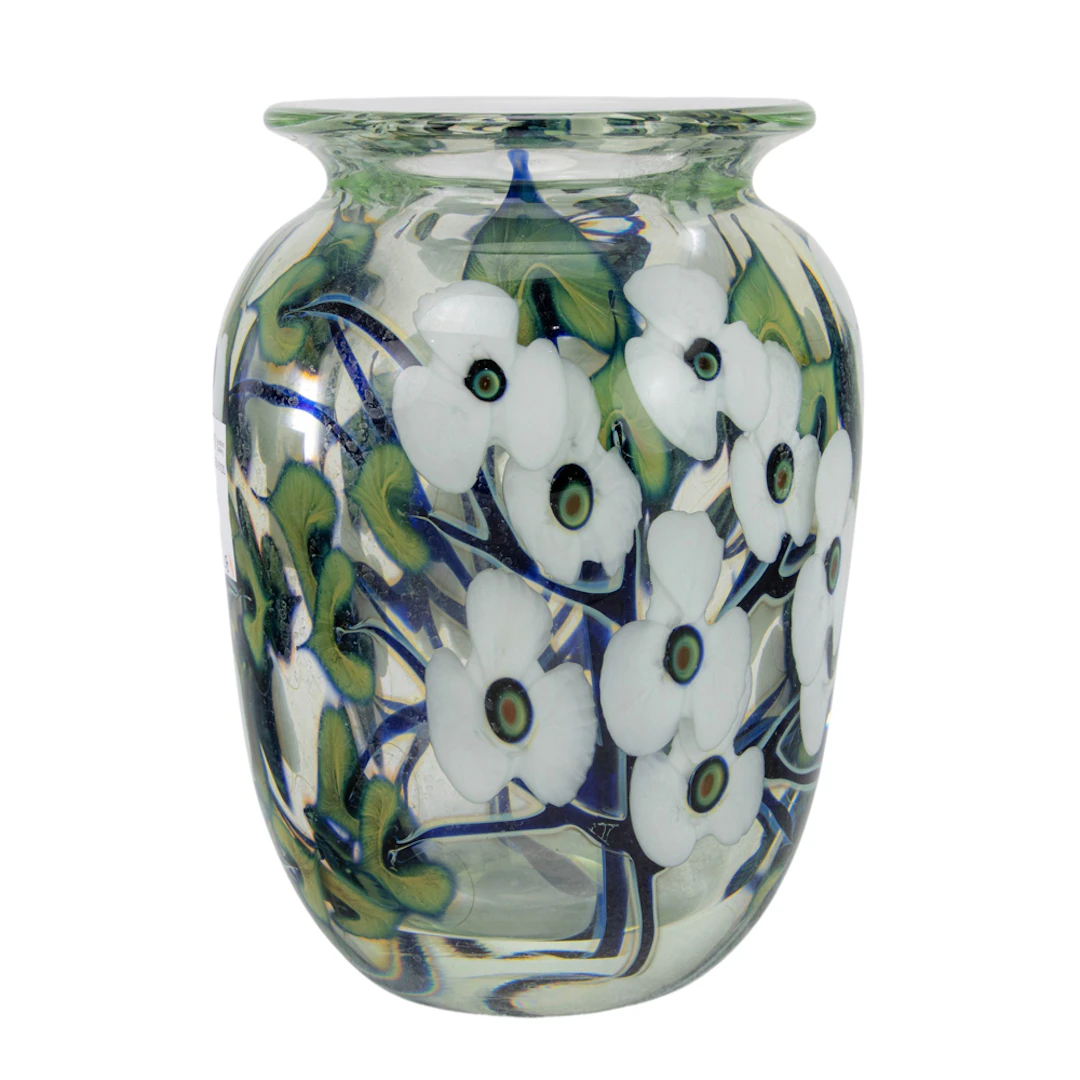A large Charles Lotton studio glass floral paperweight vase