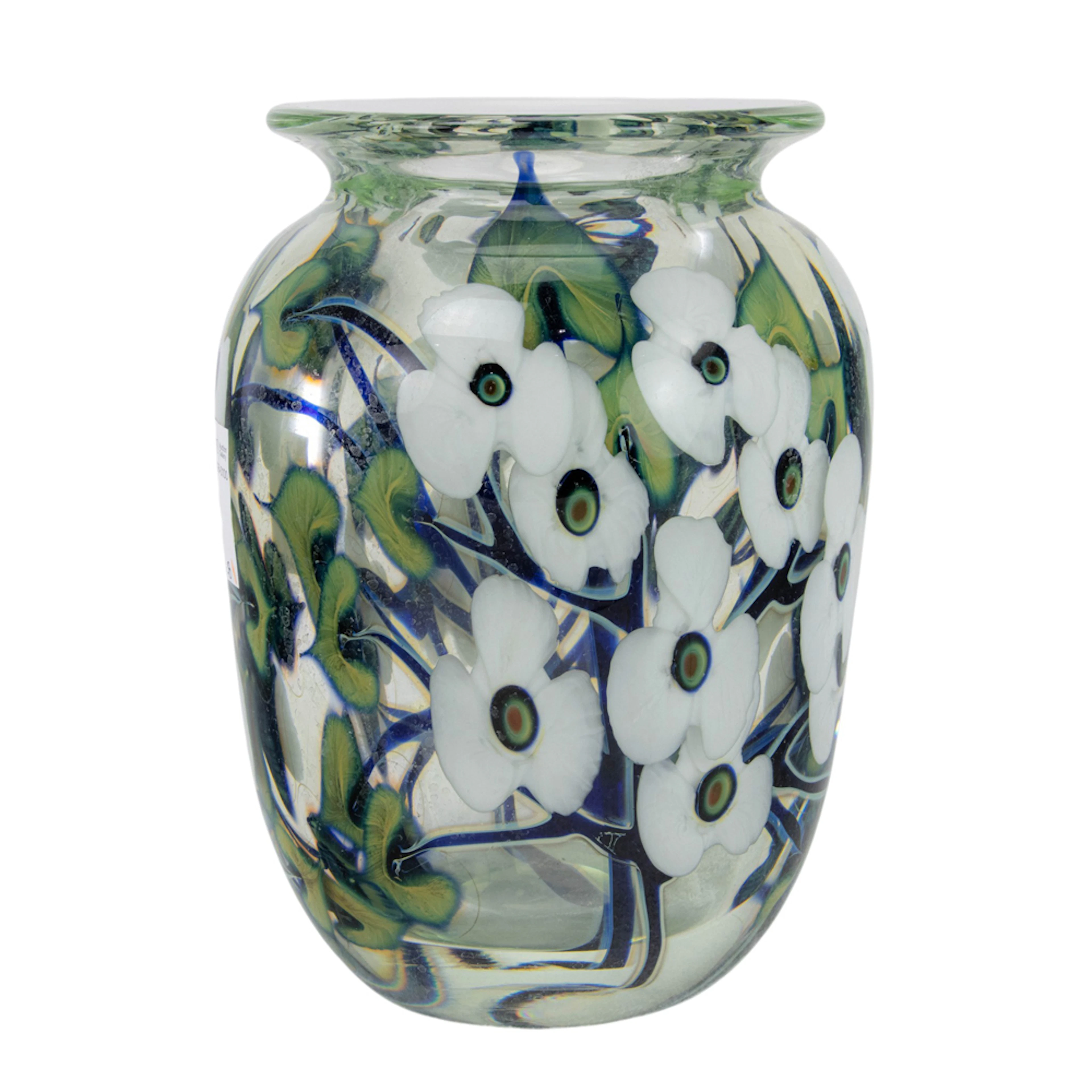 A large Charles Lotton studio glass floral paperweight vase
