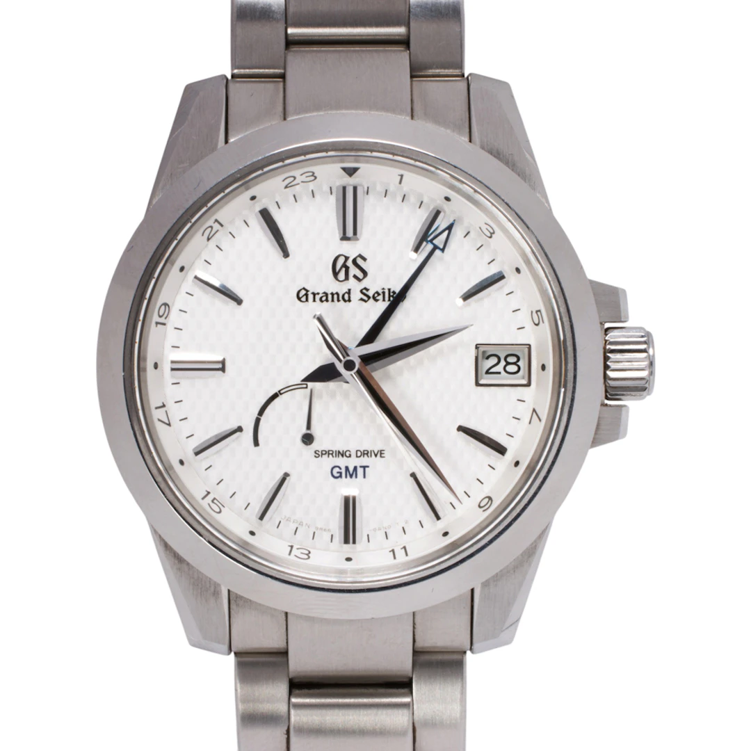A Grand Seiko Spring Drive GMT stainless steel watch