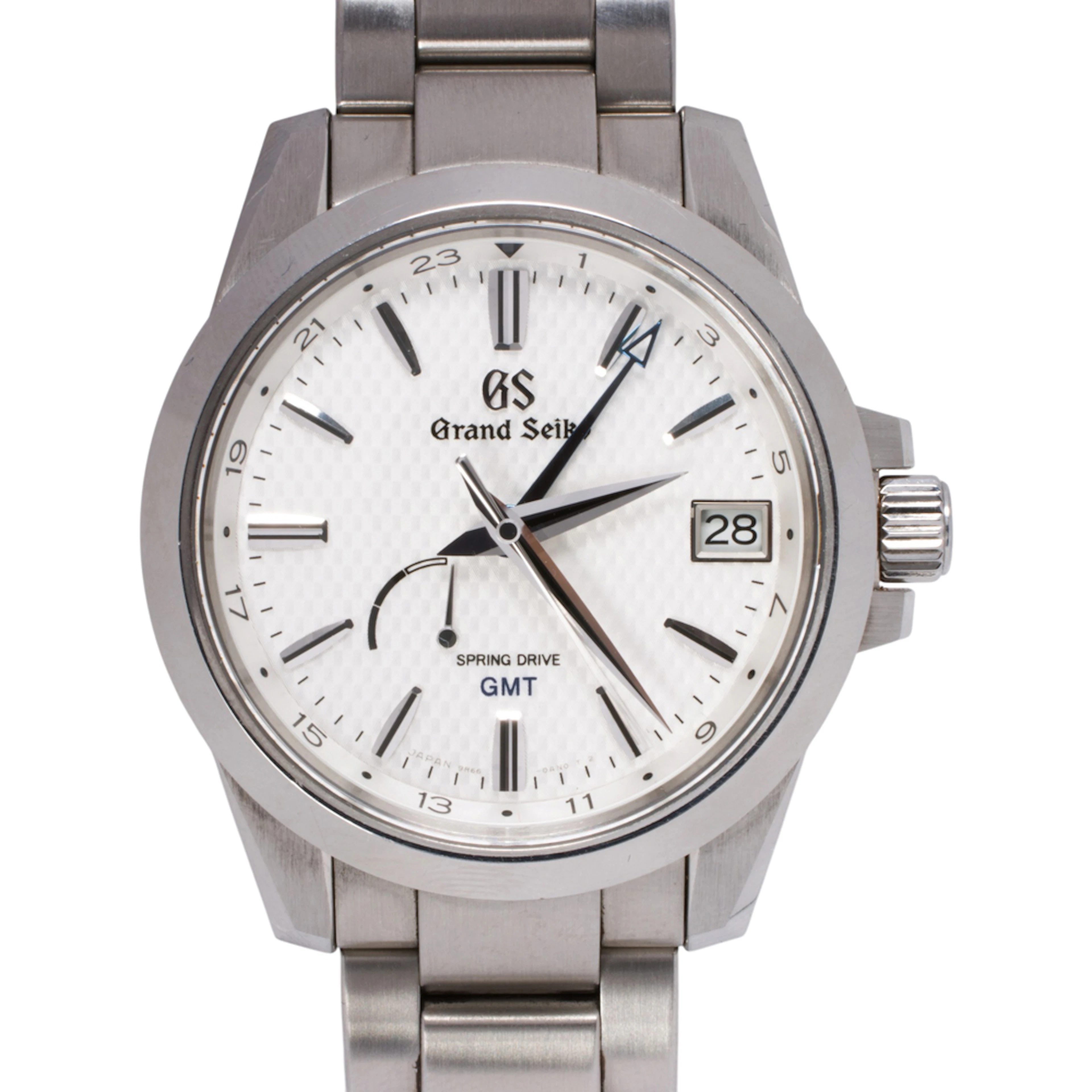 A Grand Seiko Spring Drive GMT stainless steel watch