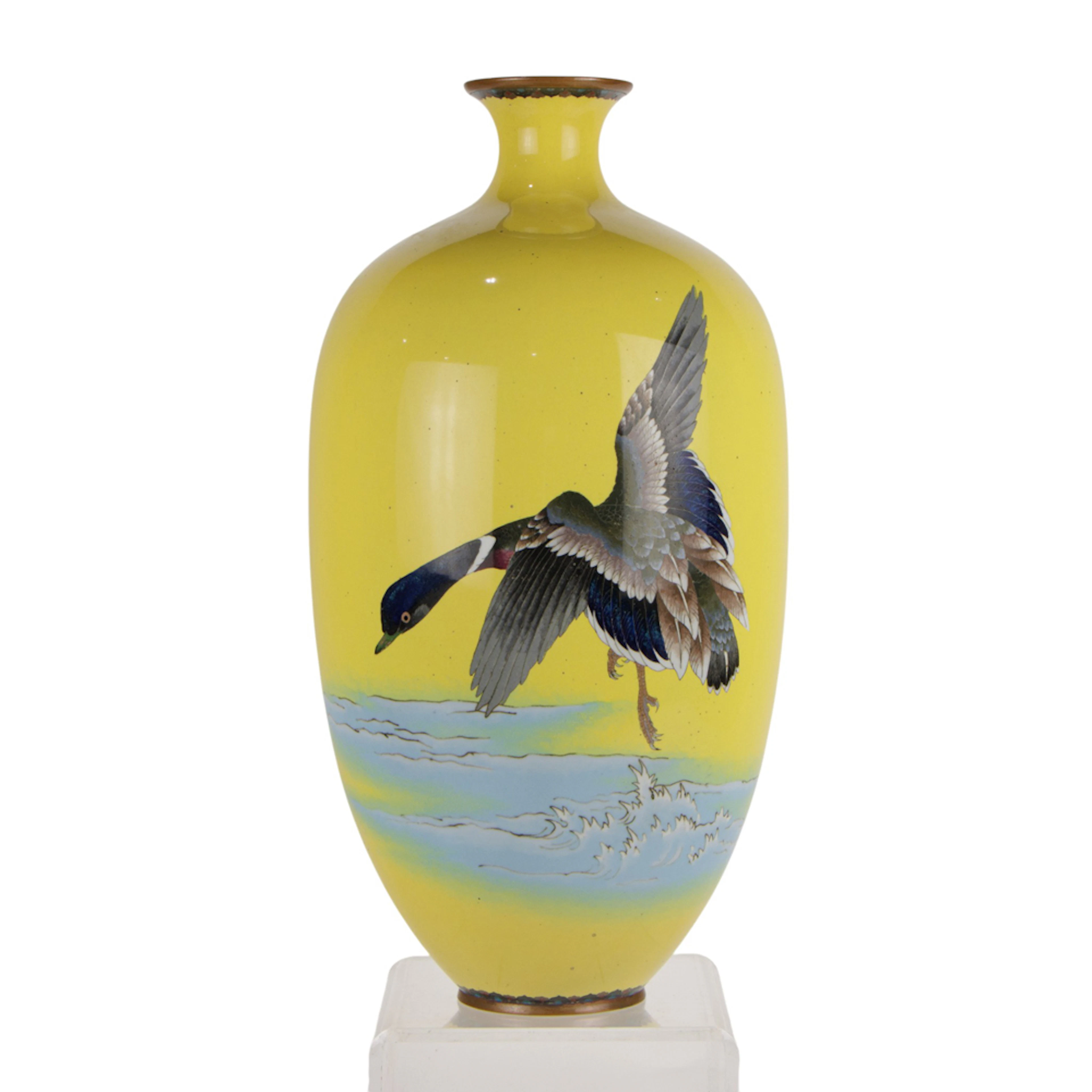 A Japanese cloisonne enamel yellow ground vase