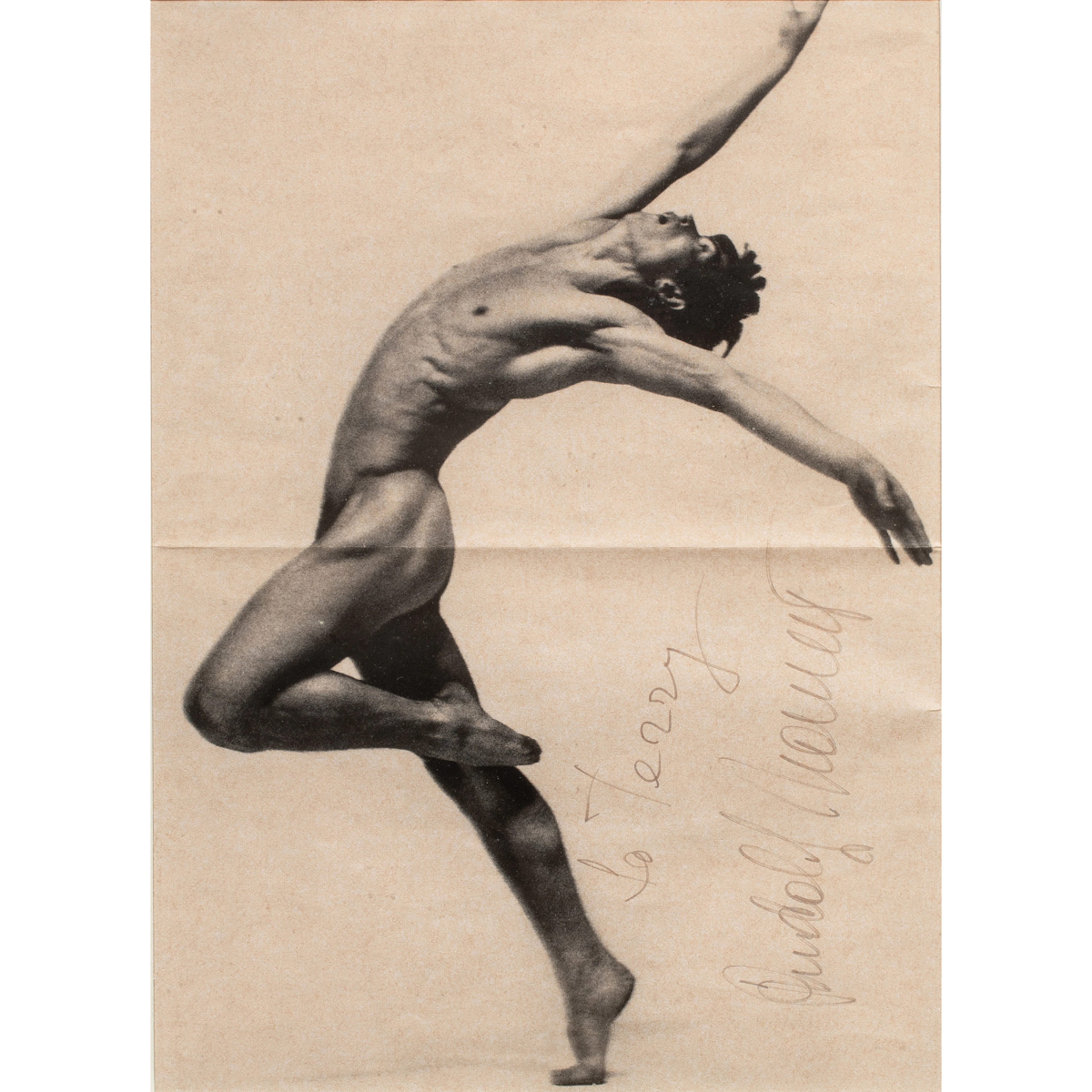 A framed autograph of Rudolf Nureyev (1938-1993), Soviet ballet dancer