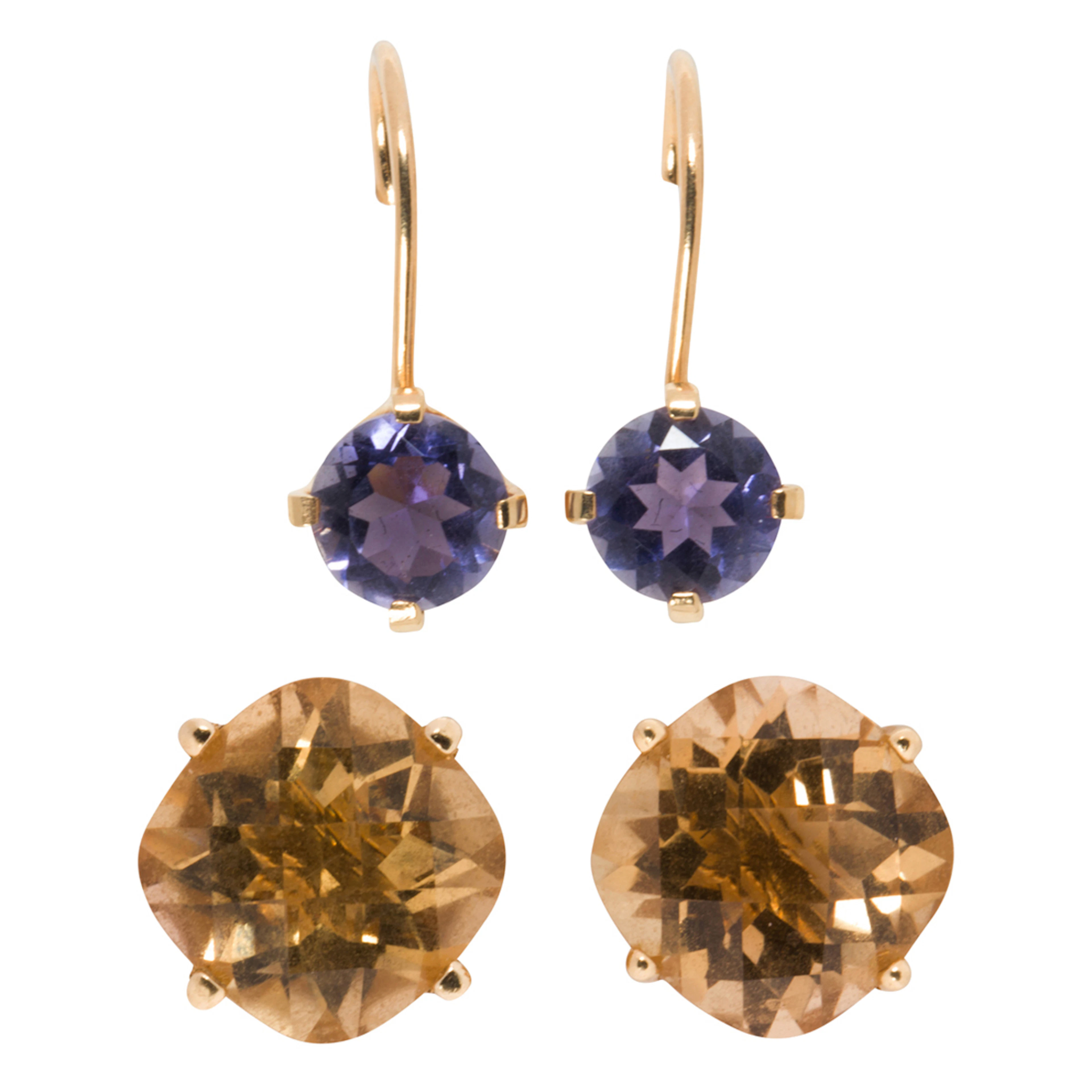 Two pairs of gemstone and 14k gold earrings