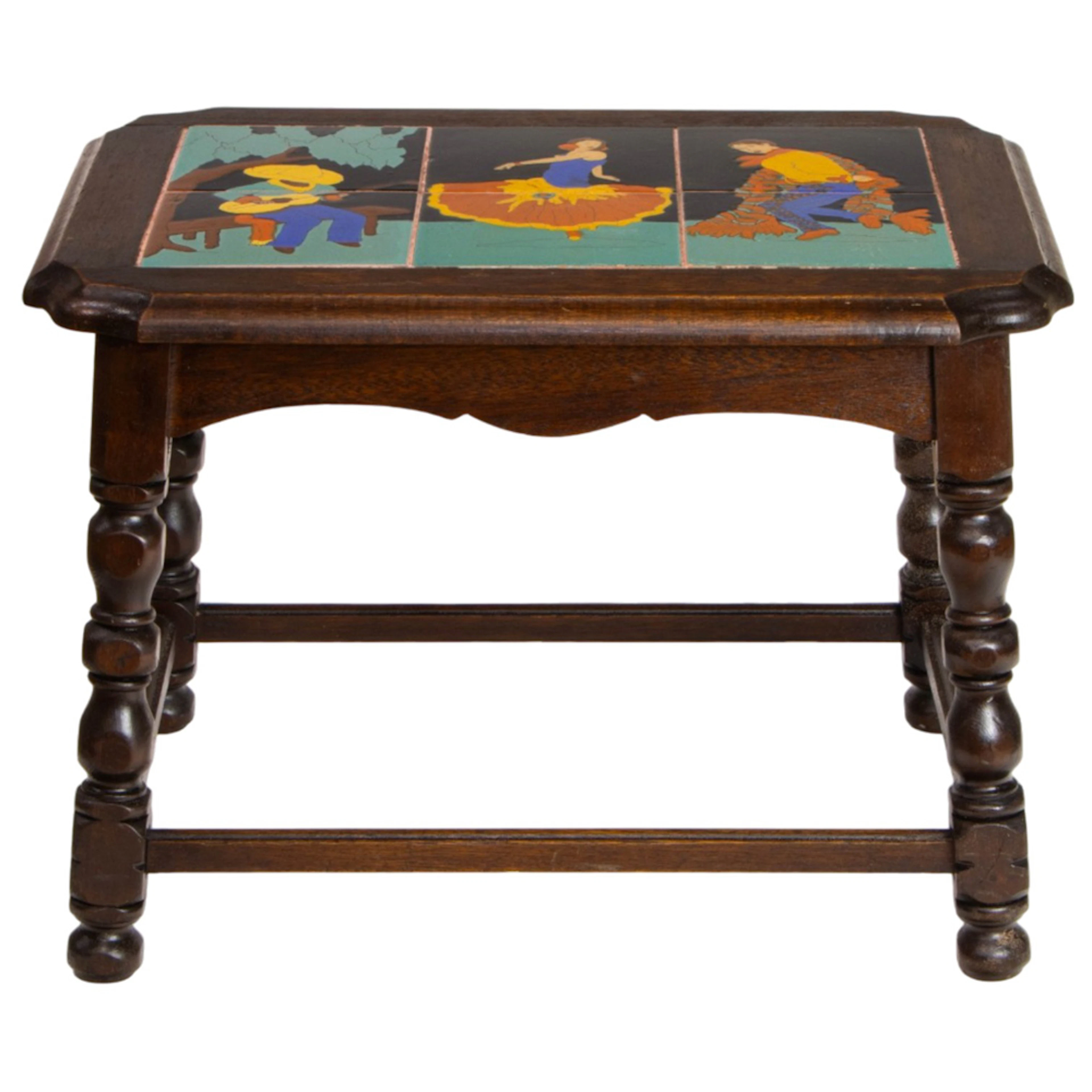 A Spanish Revival six-tile side table, Taylor Tilery, circa 1930s