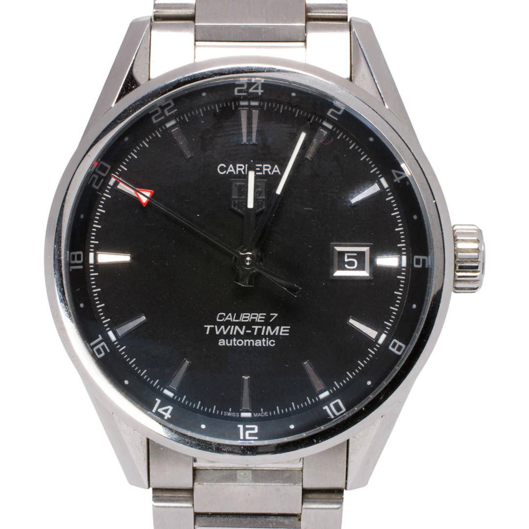 A stainless steel Tag Heuer Carrera Calibre 7 Twin-Time watch