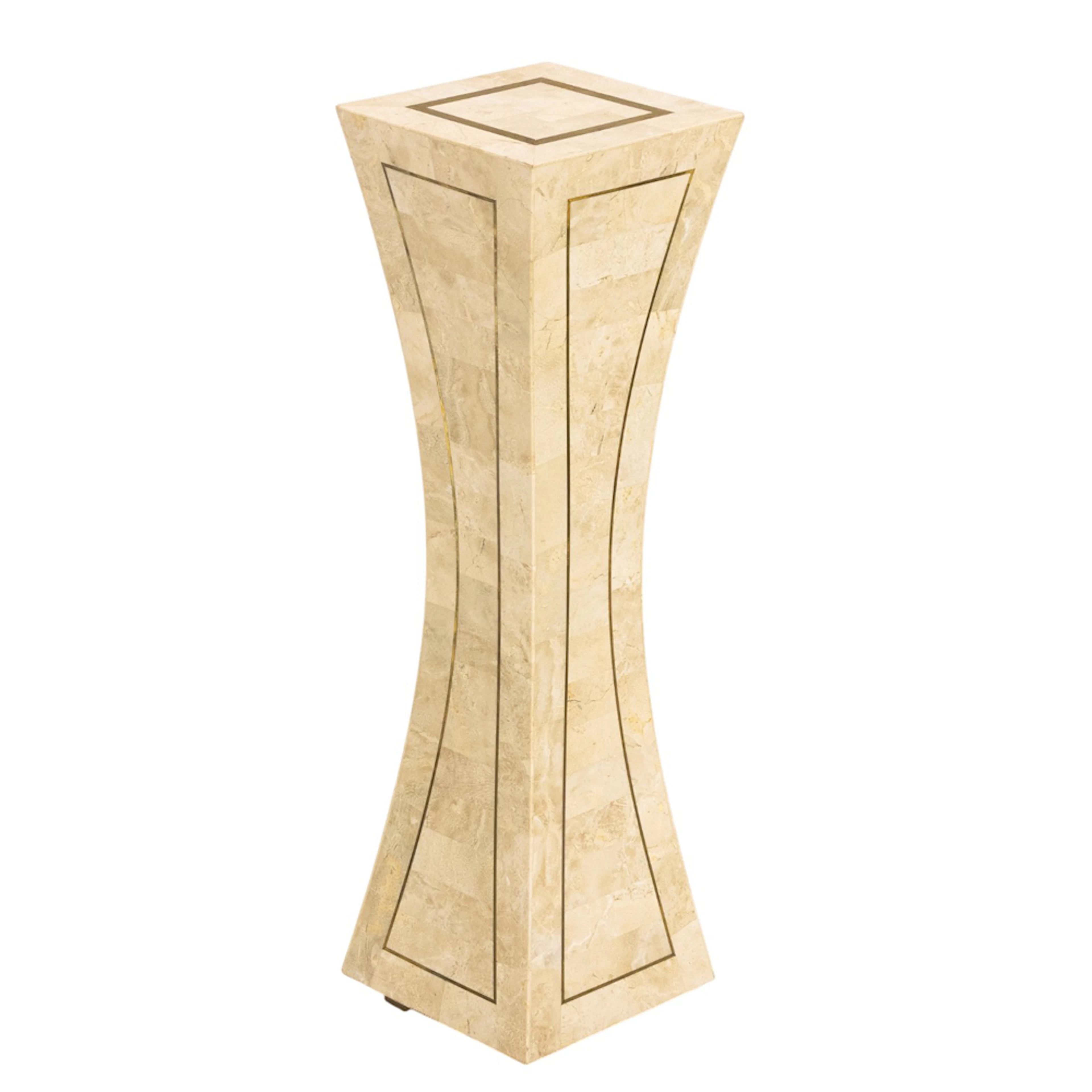A contemporary brass inlaid and stone veneered pedestal