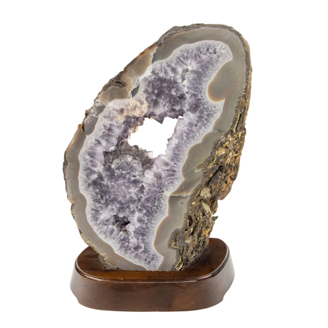 An amethyst quartz specimen slab