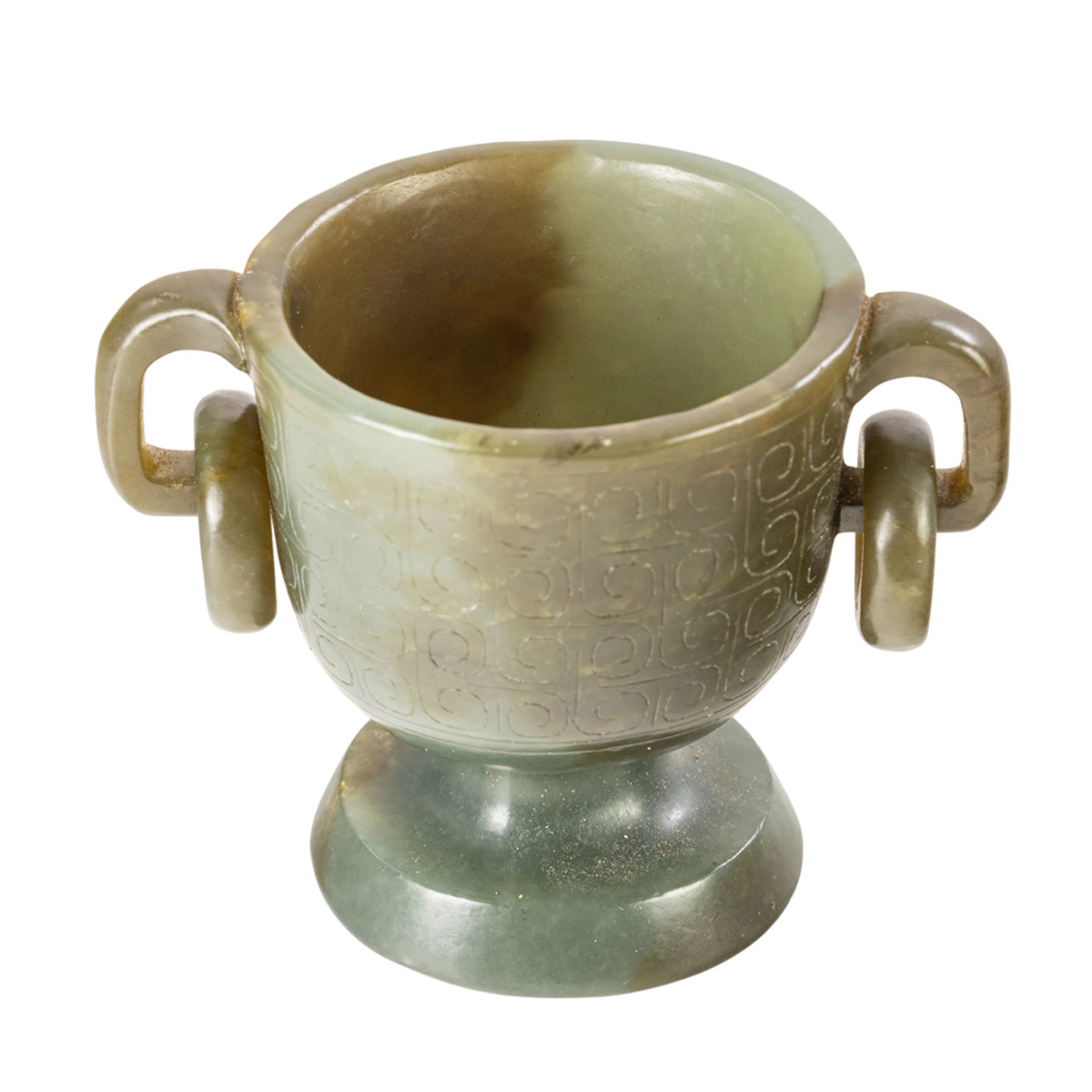 A Chinese celadon jade libation cup