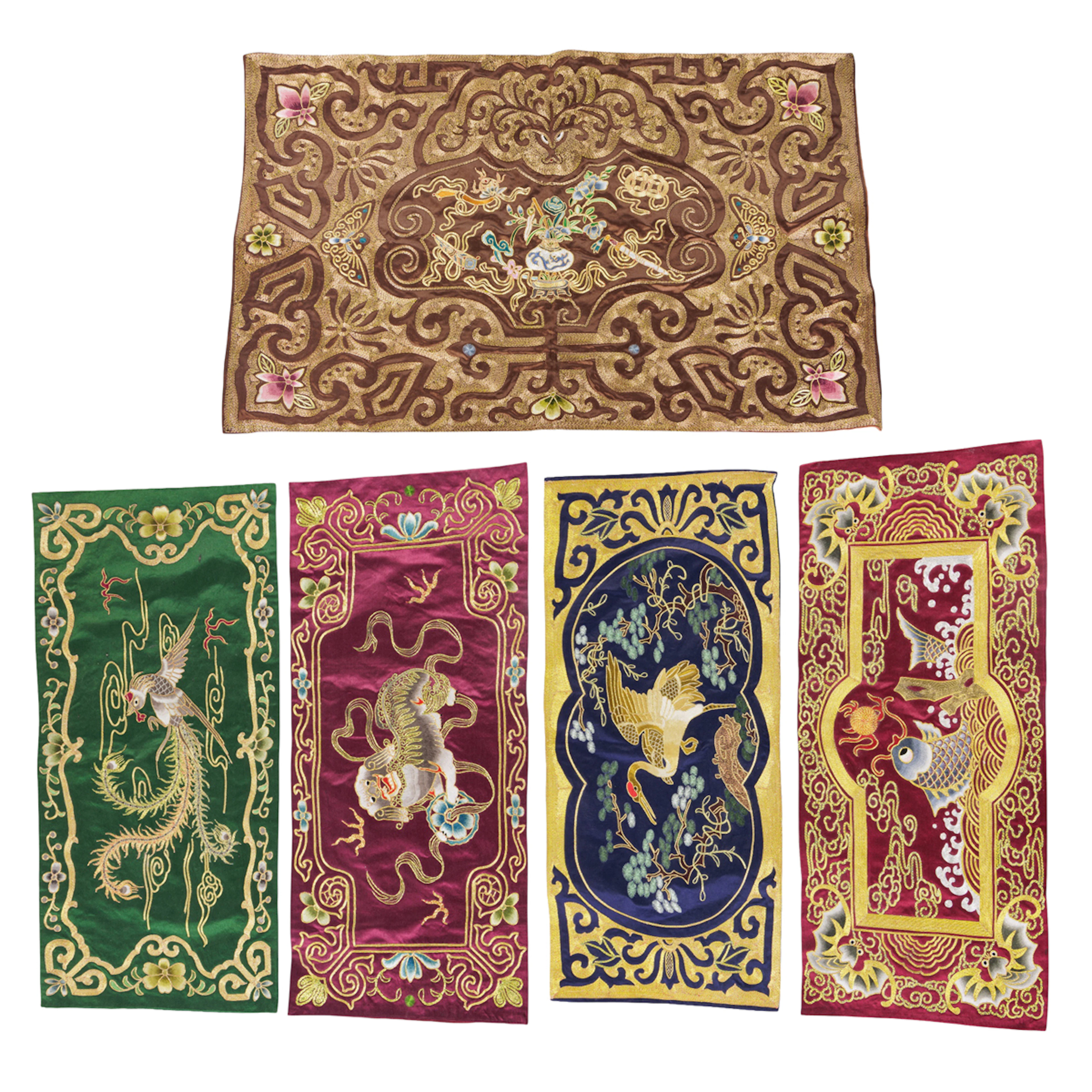 (lot of 5) Chinese embroidered panels