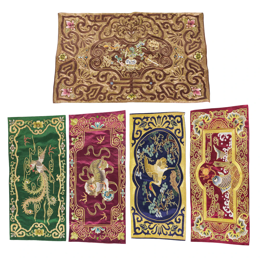 (lot of 5) Chinese embroidered panels