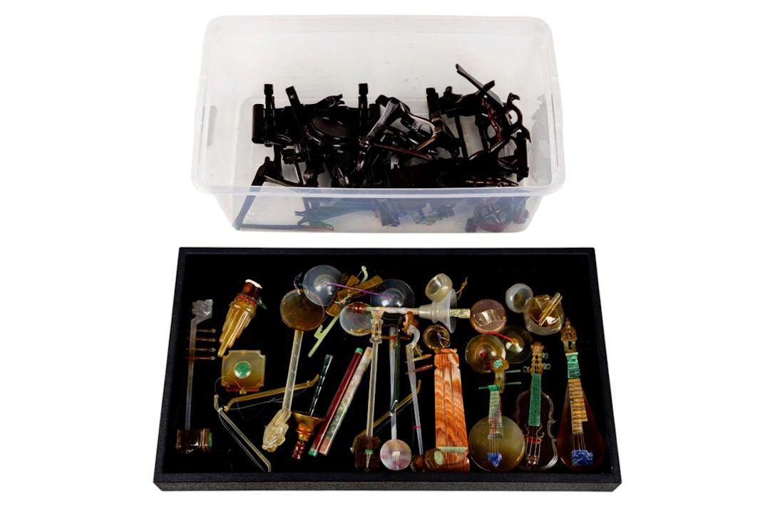 A set of Chinese agate miniature musical instrument models