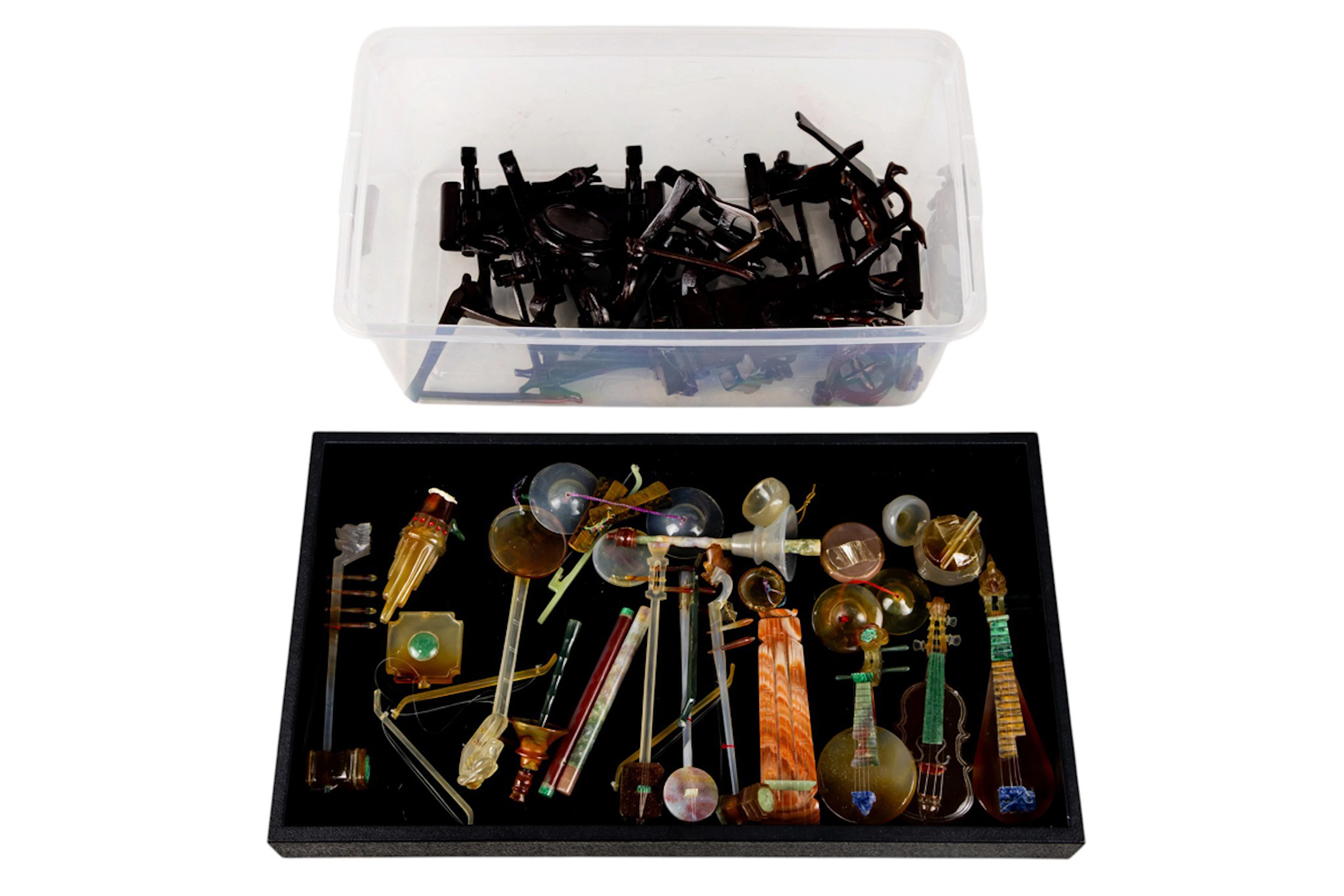 A set of Chinese agate miniature musical instrument models