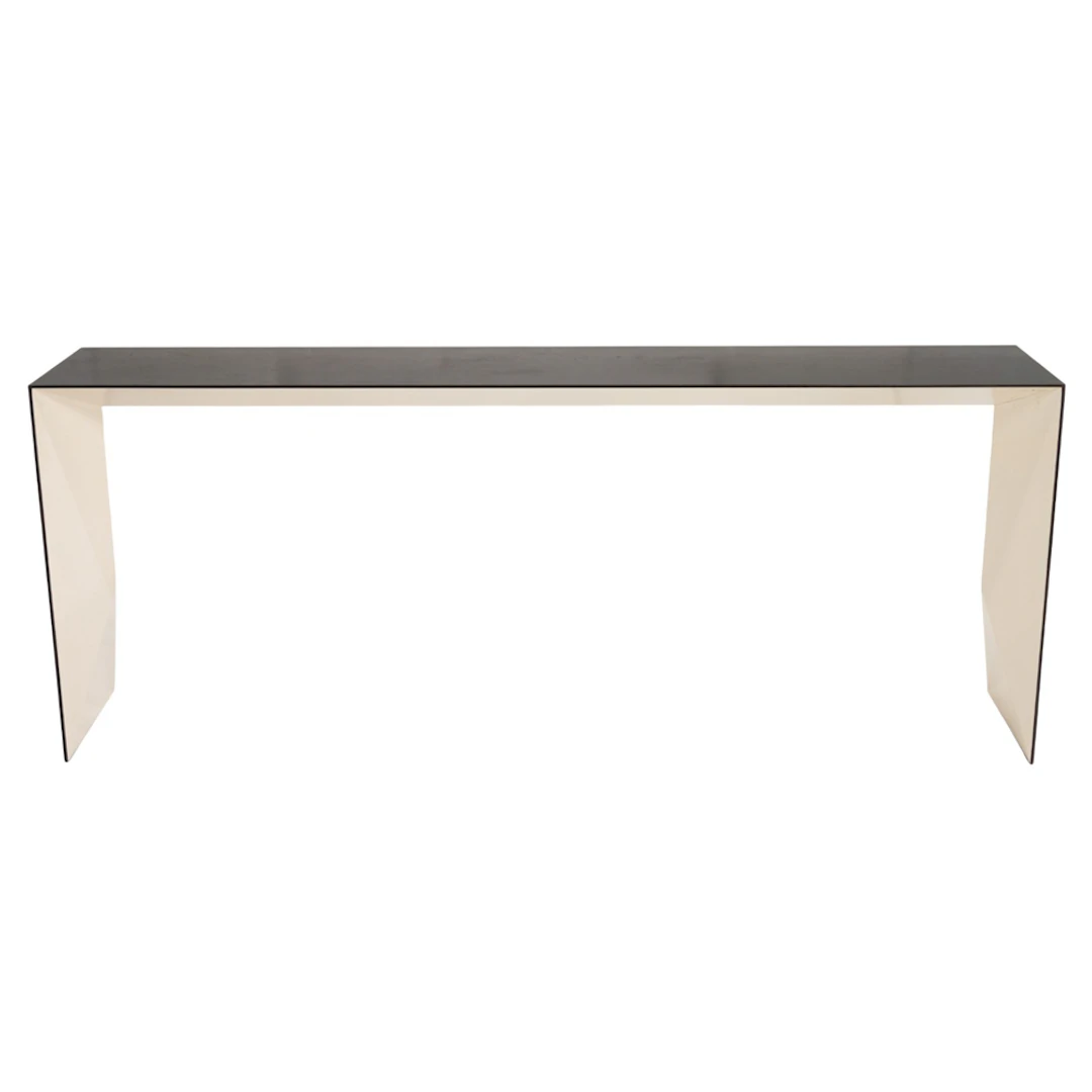 A contemporary steel and lacquer console table in the manner of Holly Hunt