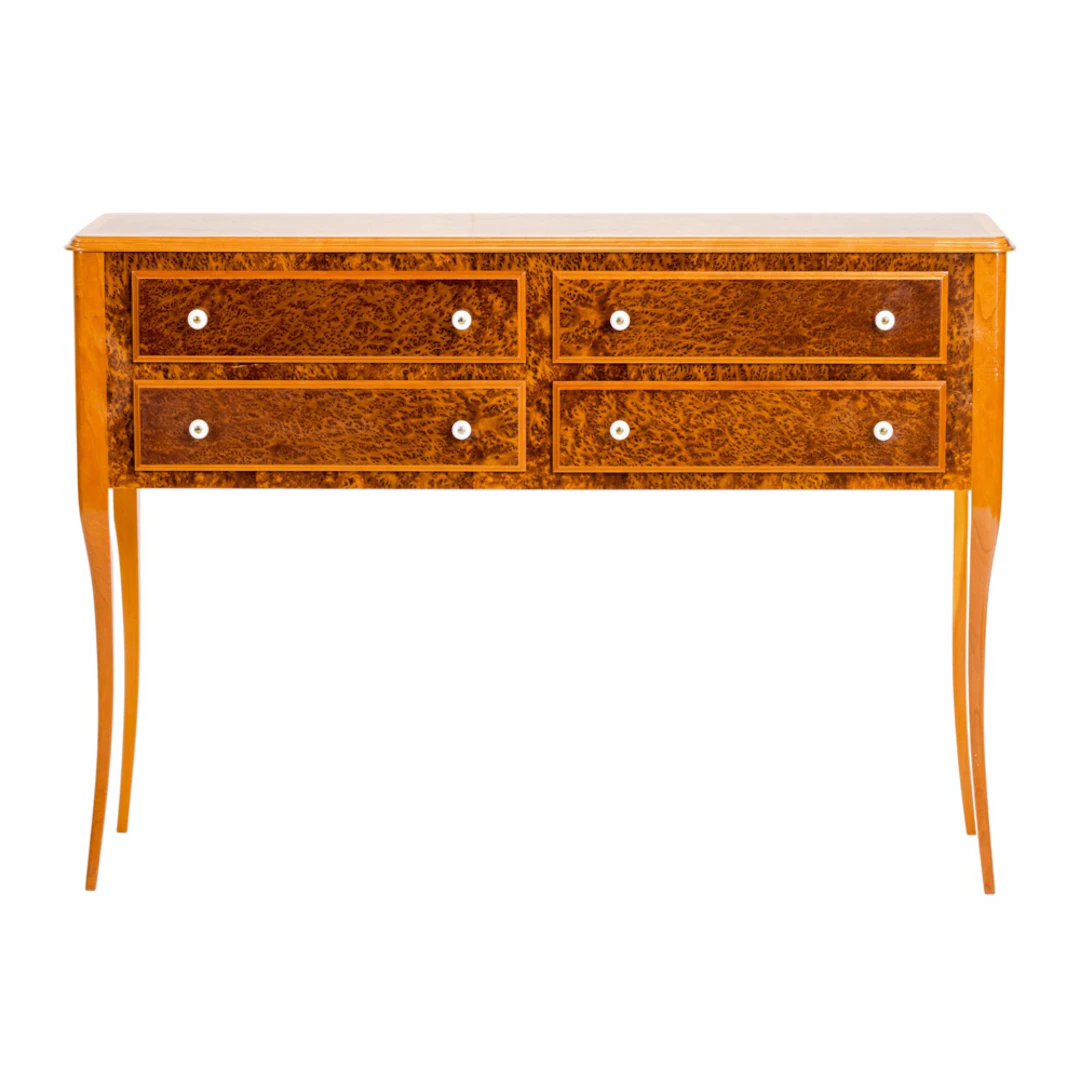 A Studio Craft burlwood inlaid console table