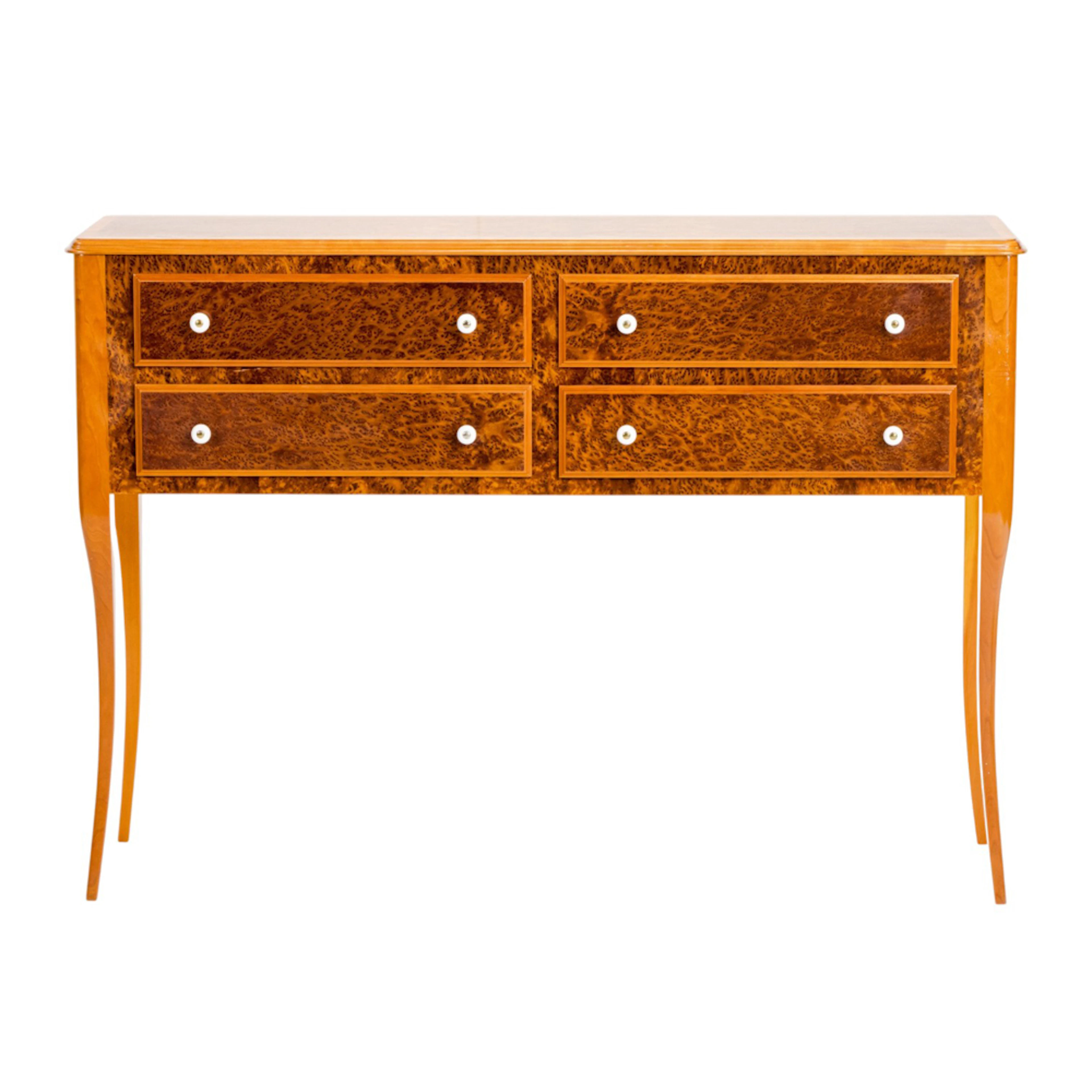 A Studio Craft burlwood inlaid console table