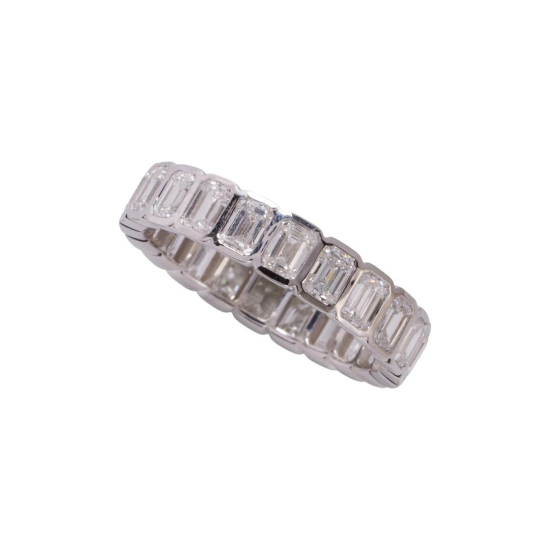 A lab-grown diamond and 14k white gold eternity band