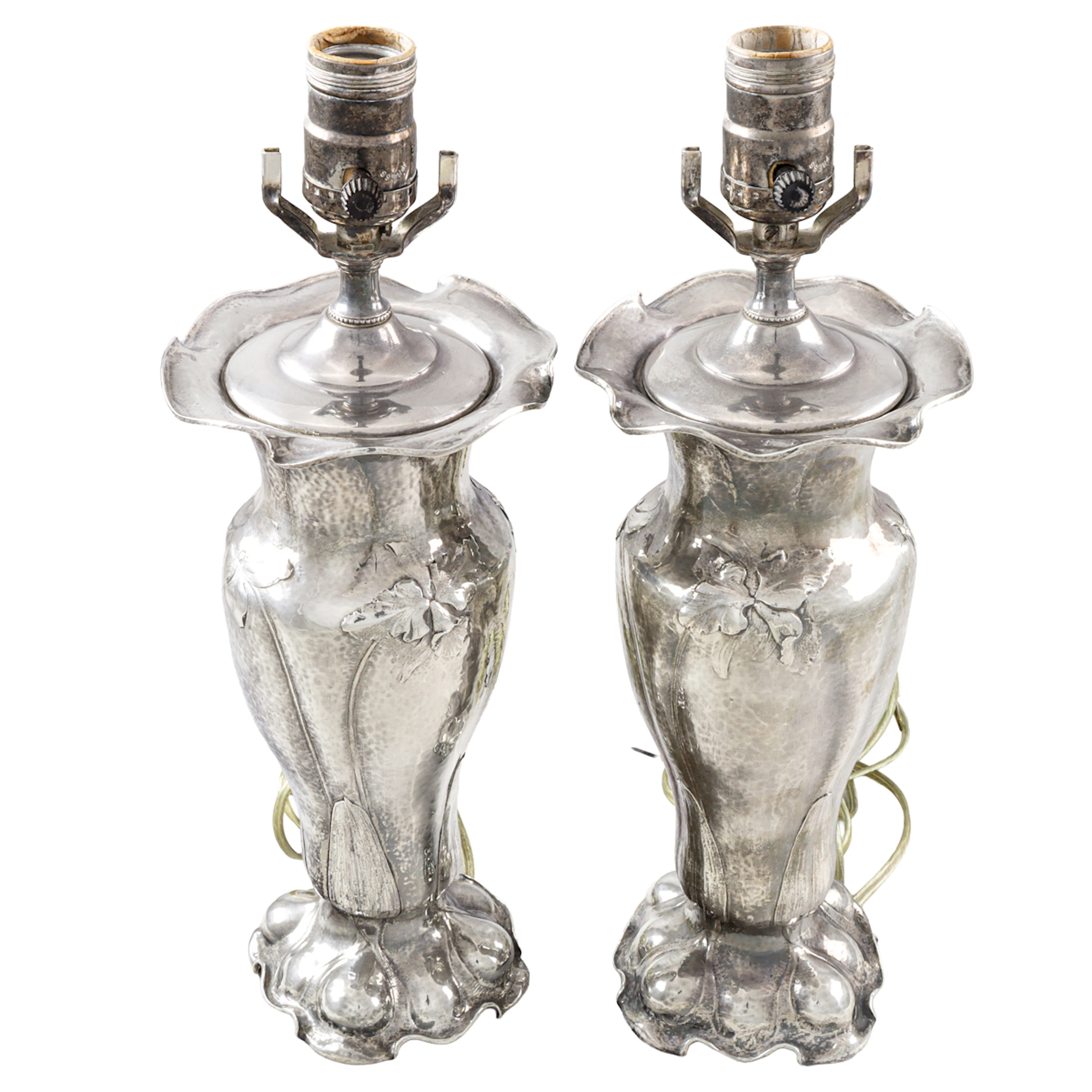 A Pair of American Gorham Martele 950- Silver Table Lamps