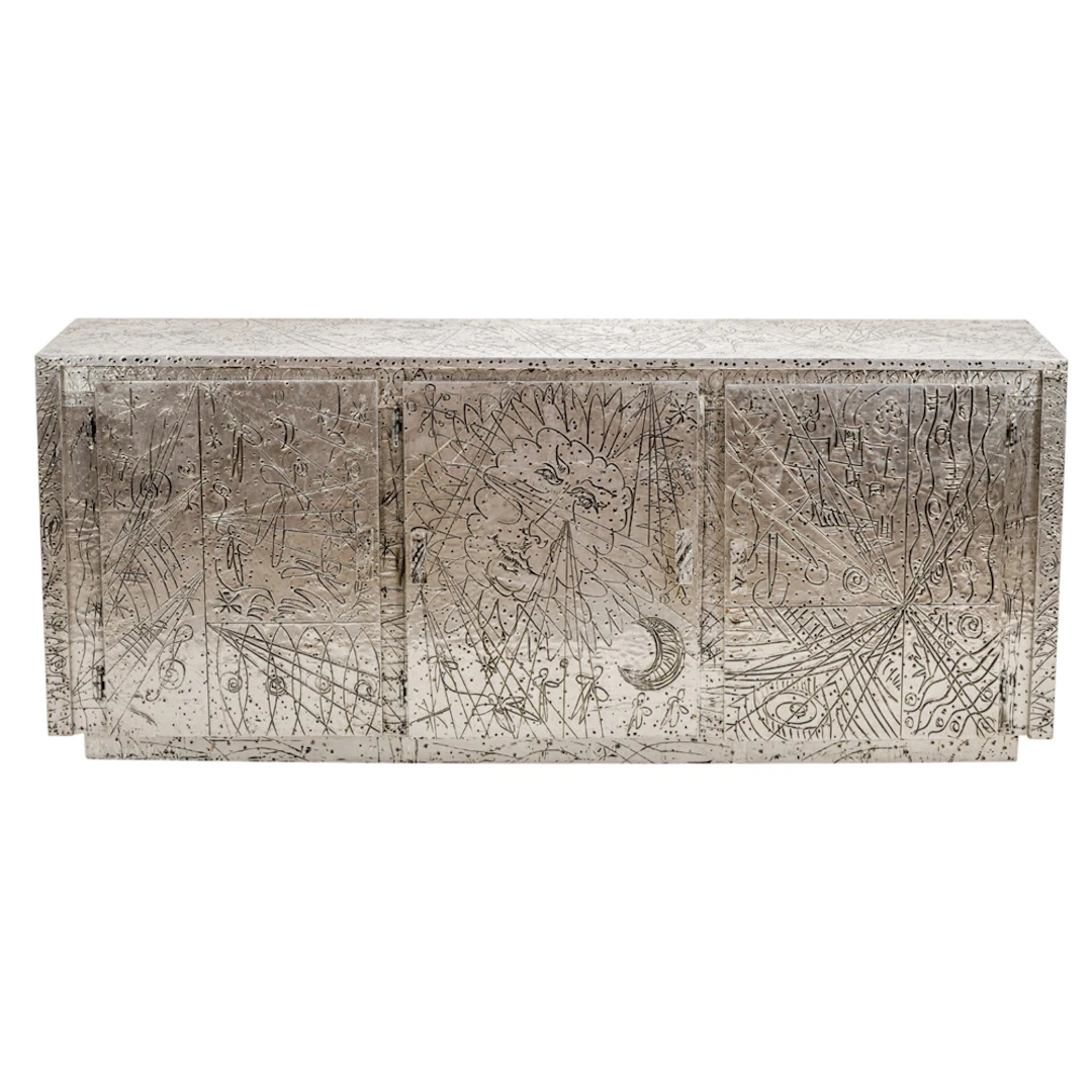 A Marvin and Richard Arenson embossed aluminum cald sideboard, circa 1970