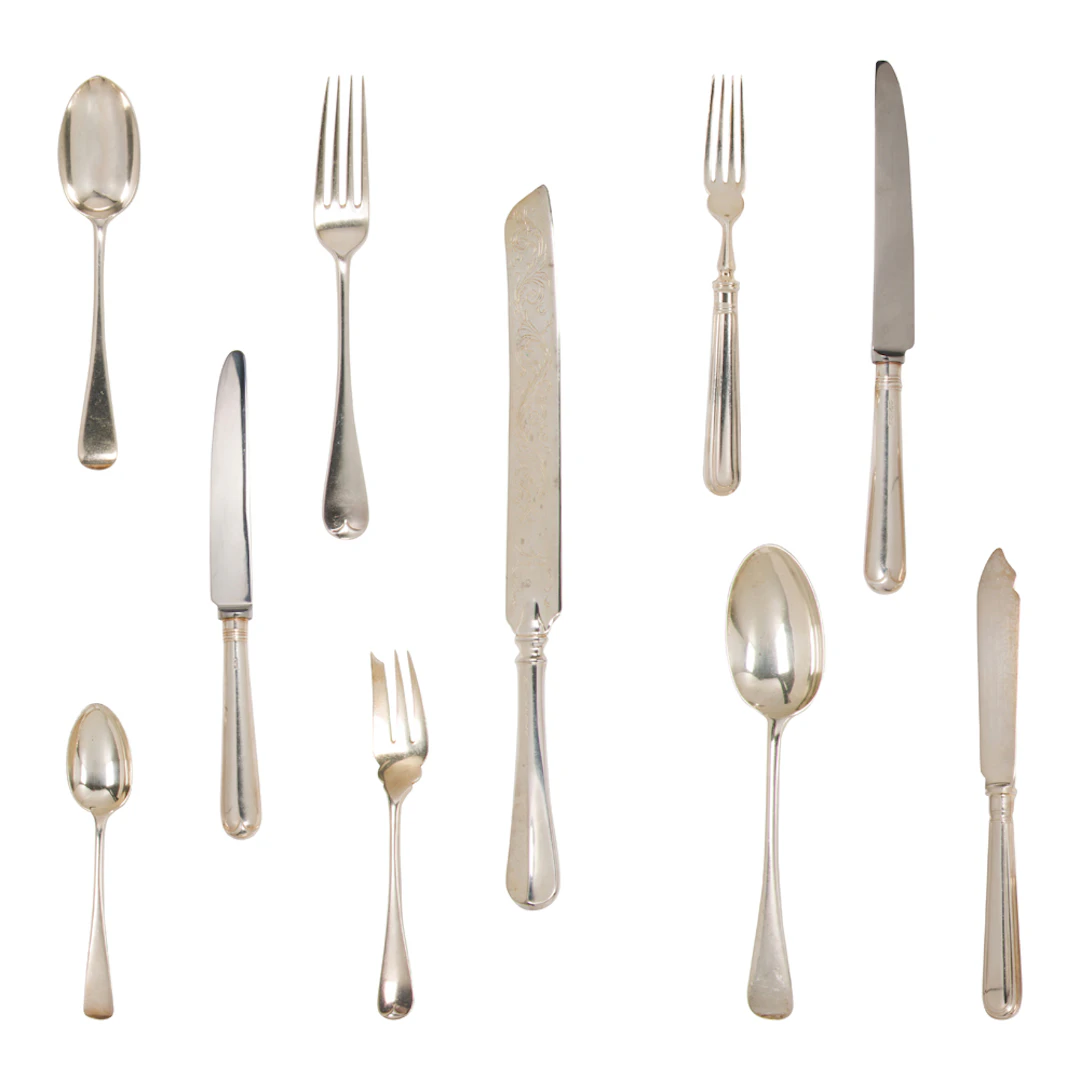 A late Victorian to Elizabeth II assembled silver flatware set, Old