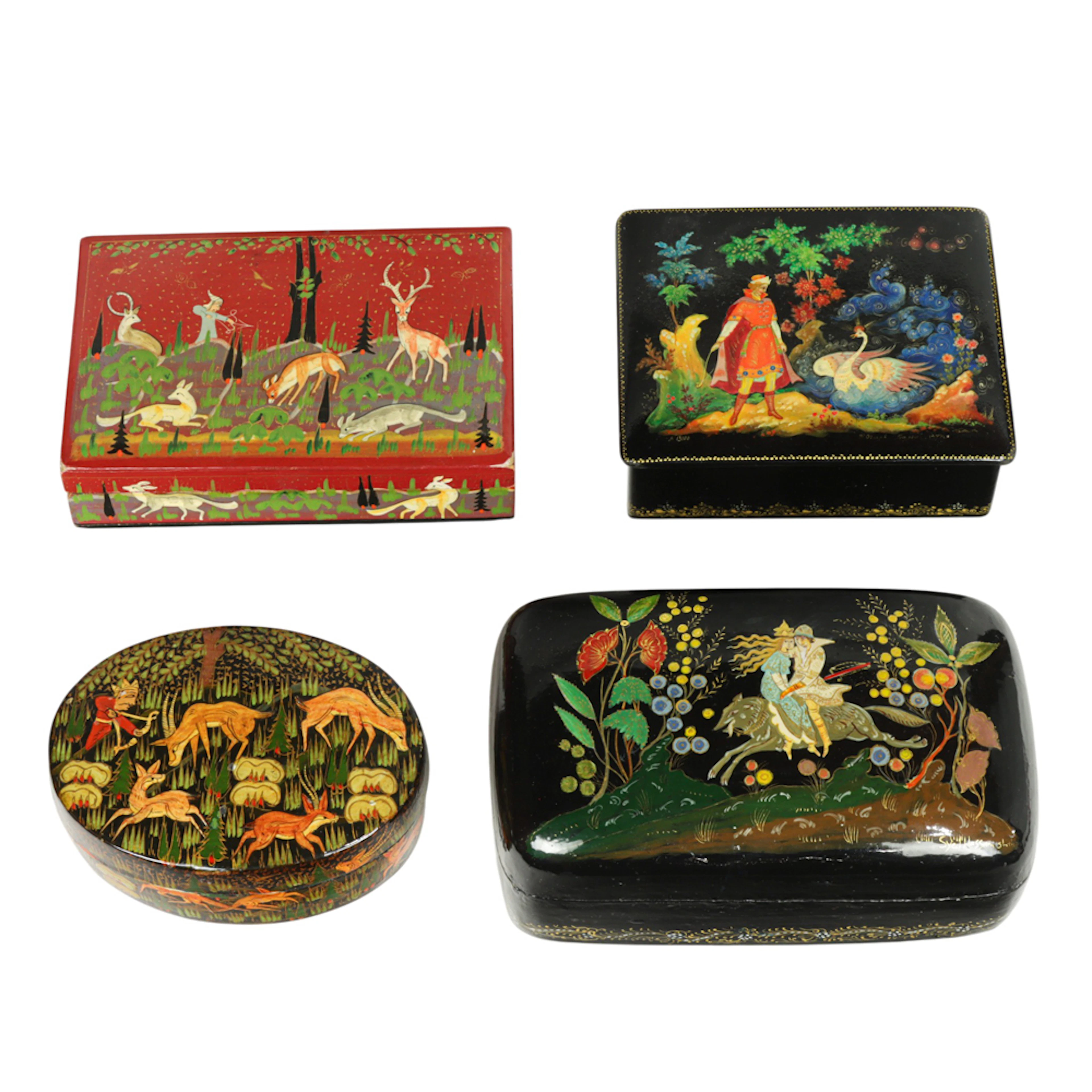 Four Russian and Kashmiri lacquer boxes
