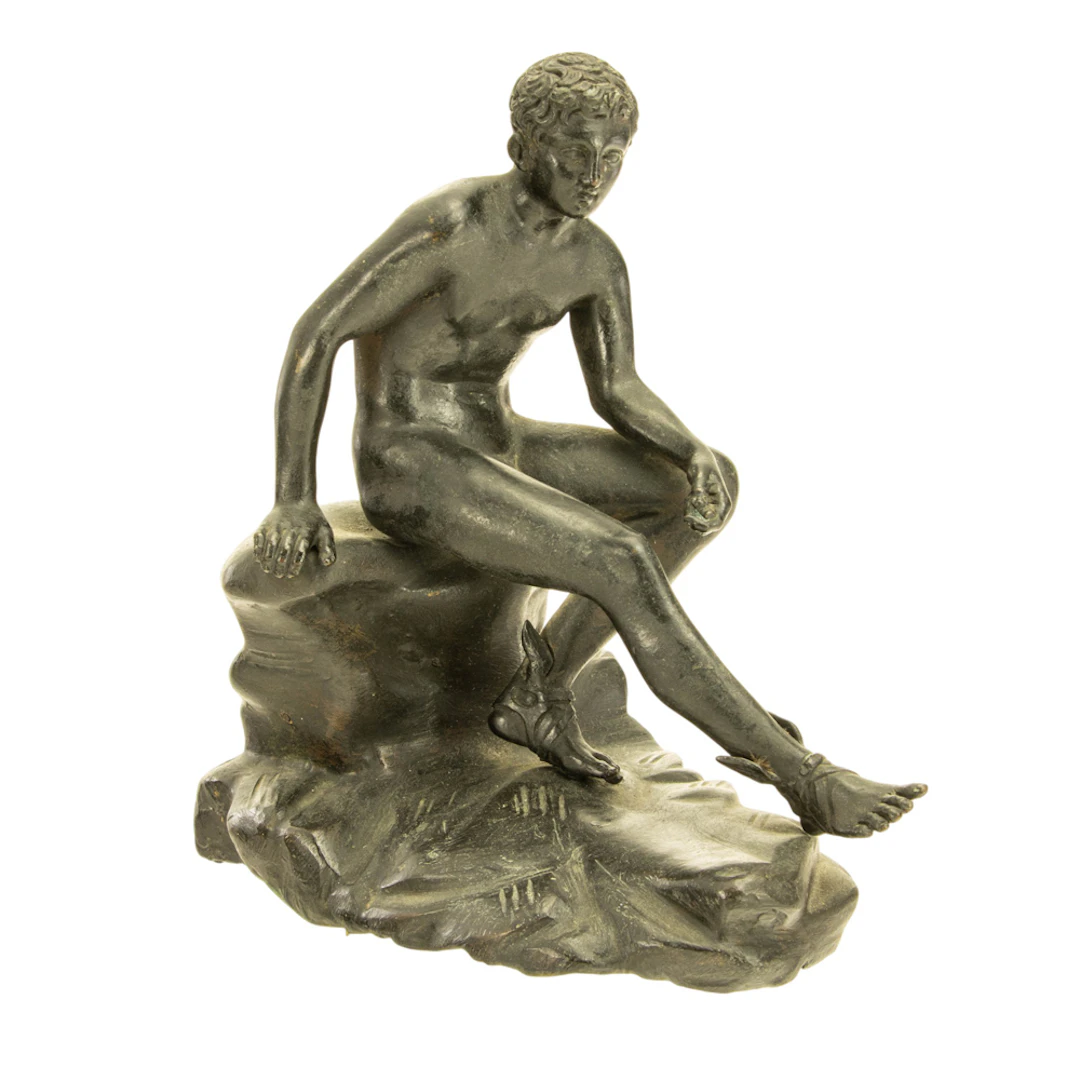 A Grand Tour patinated bronze figure of seated Hermes