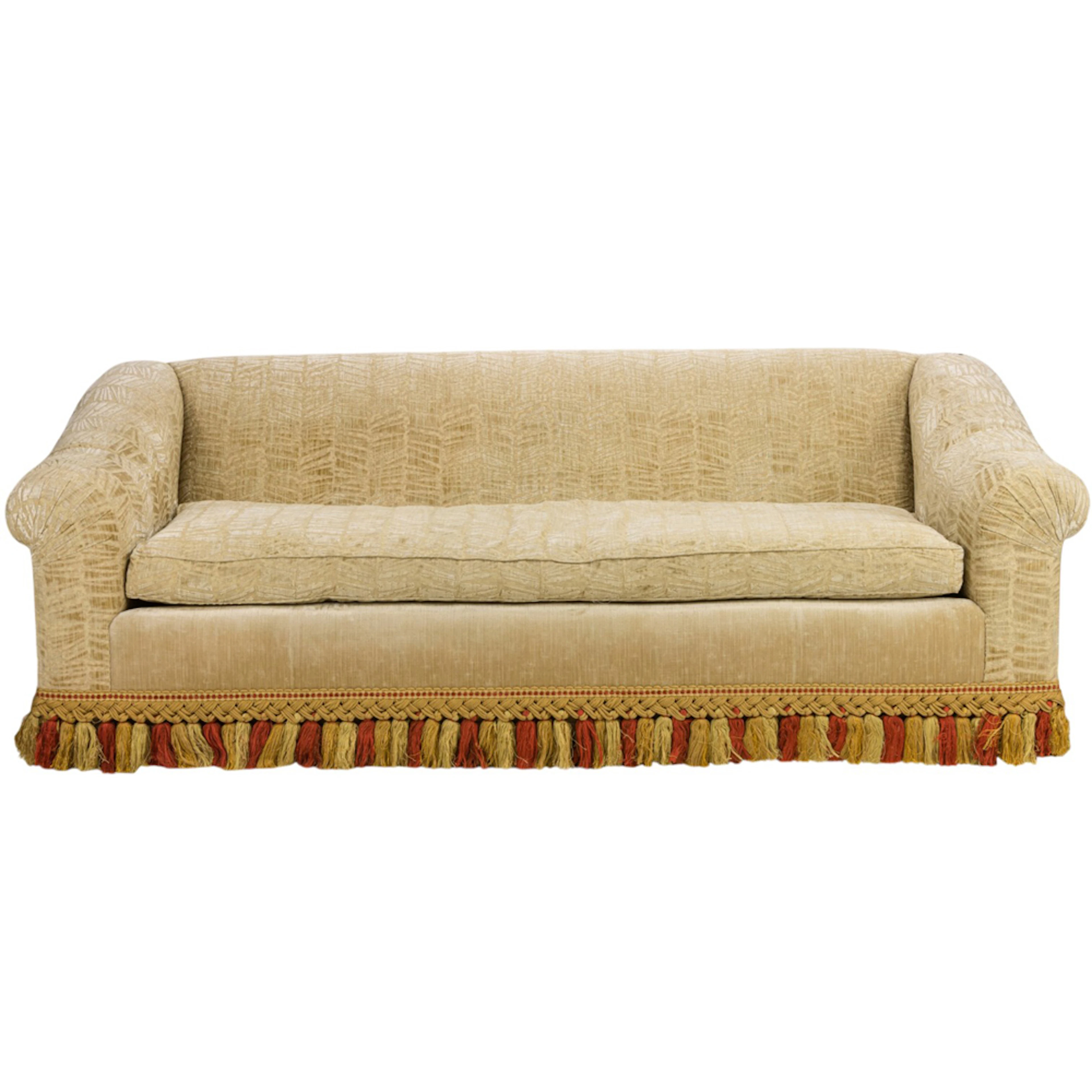 A large custom cut velvet deep sofa