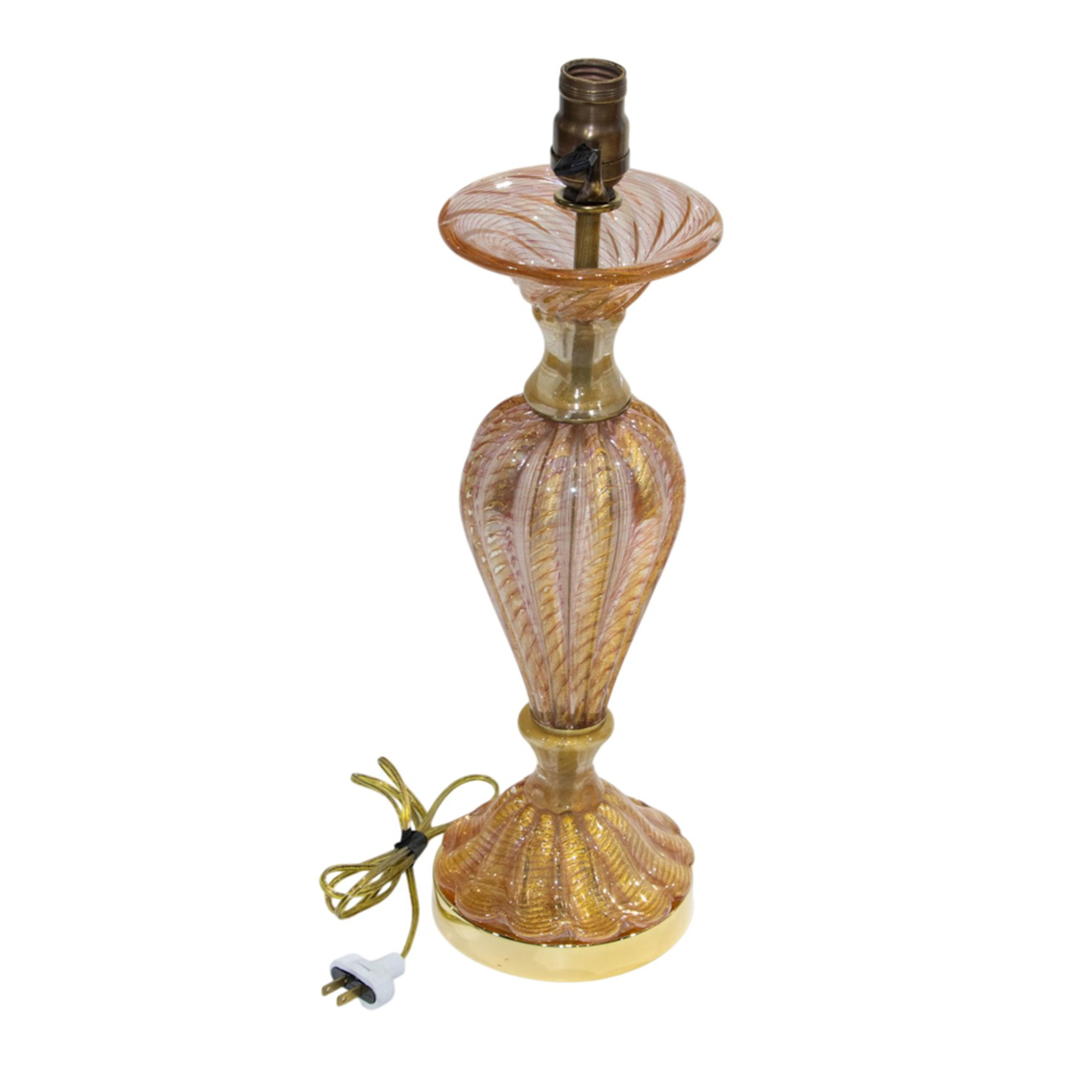 A Murano gilt flecked pink glass table lamp