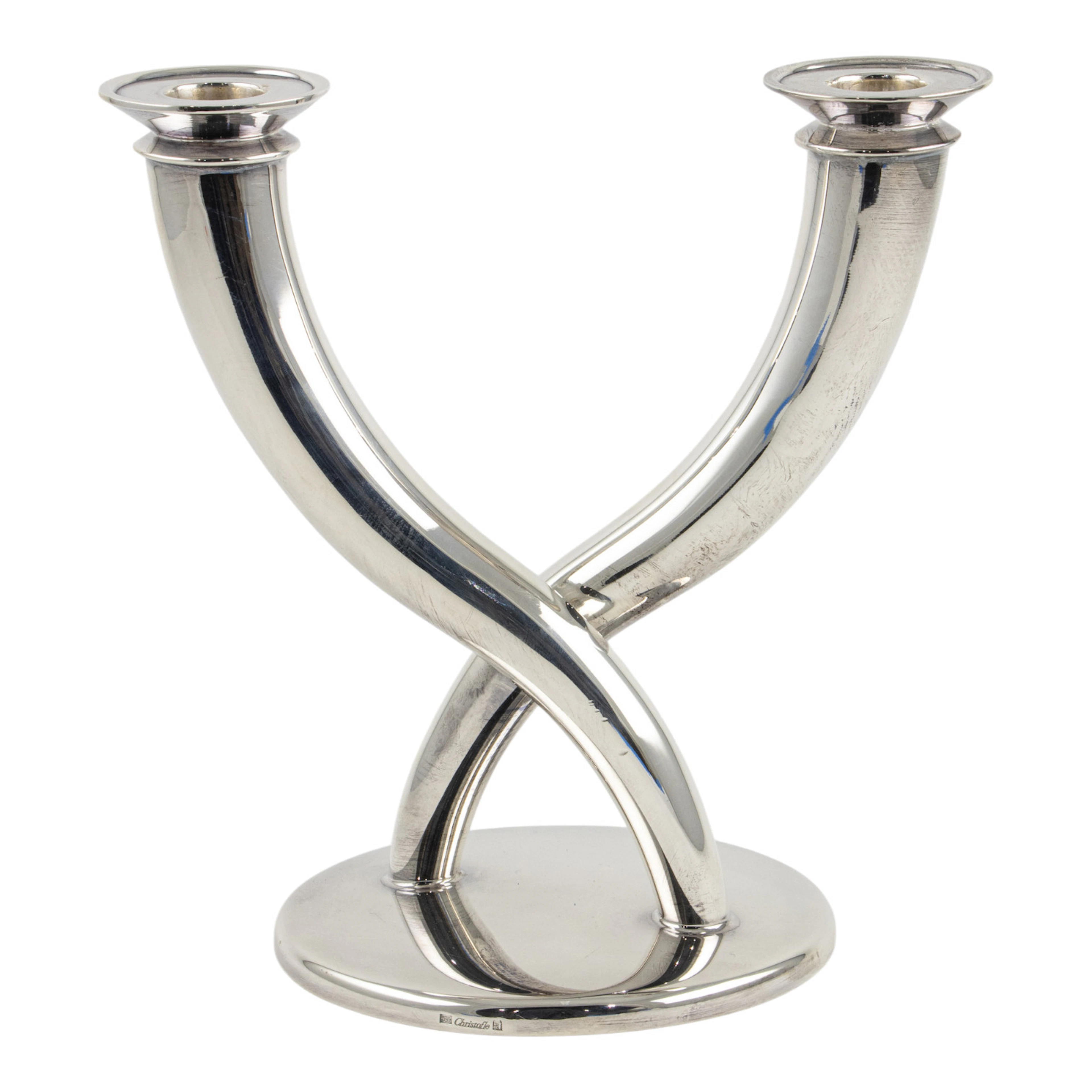 A Gio Ponti for Christofle silver plated two-light candelabrum
