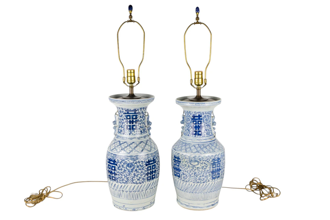 A pair of Chinese blue and white 'double happiness' vases