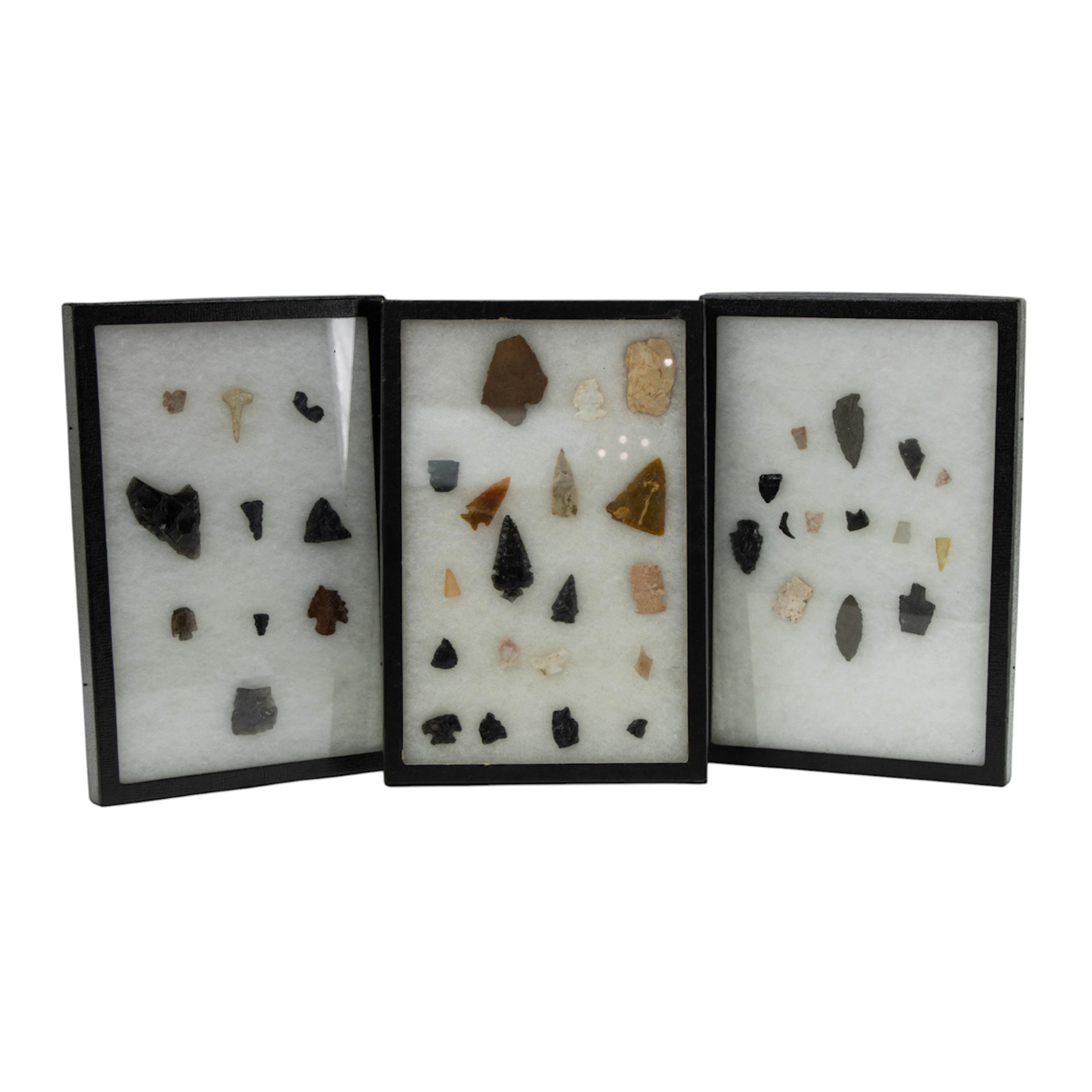 Three riker cases of arrowheads