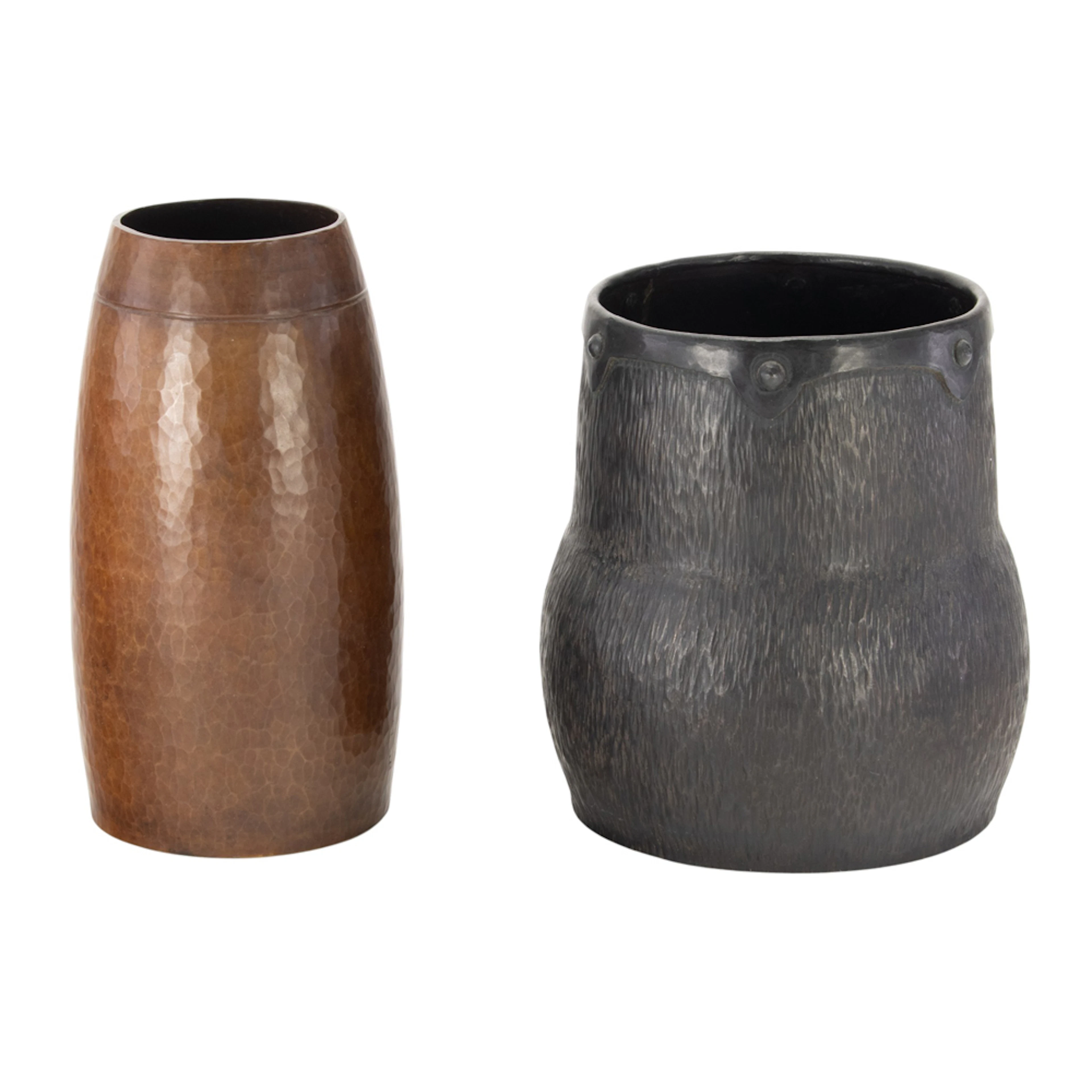 Two Audel Davis hammered copper vases
