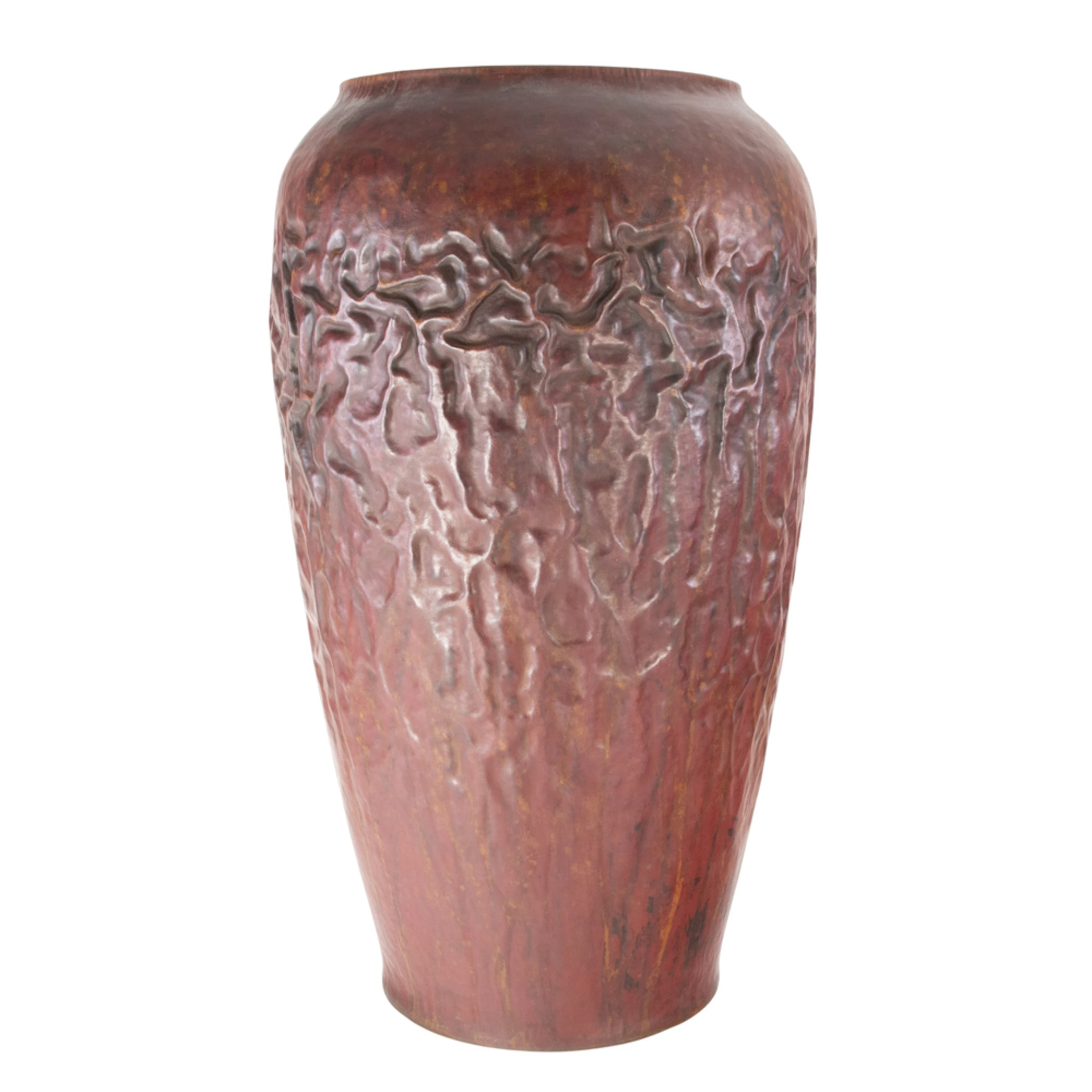 A large Michael Adams hammered copper warty or wrinkled vase with red patina