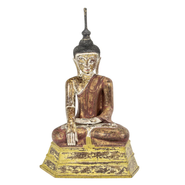 A large Brumese lacquwered wood figure of Buddha