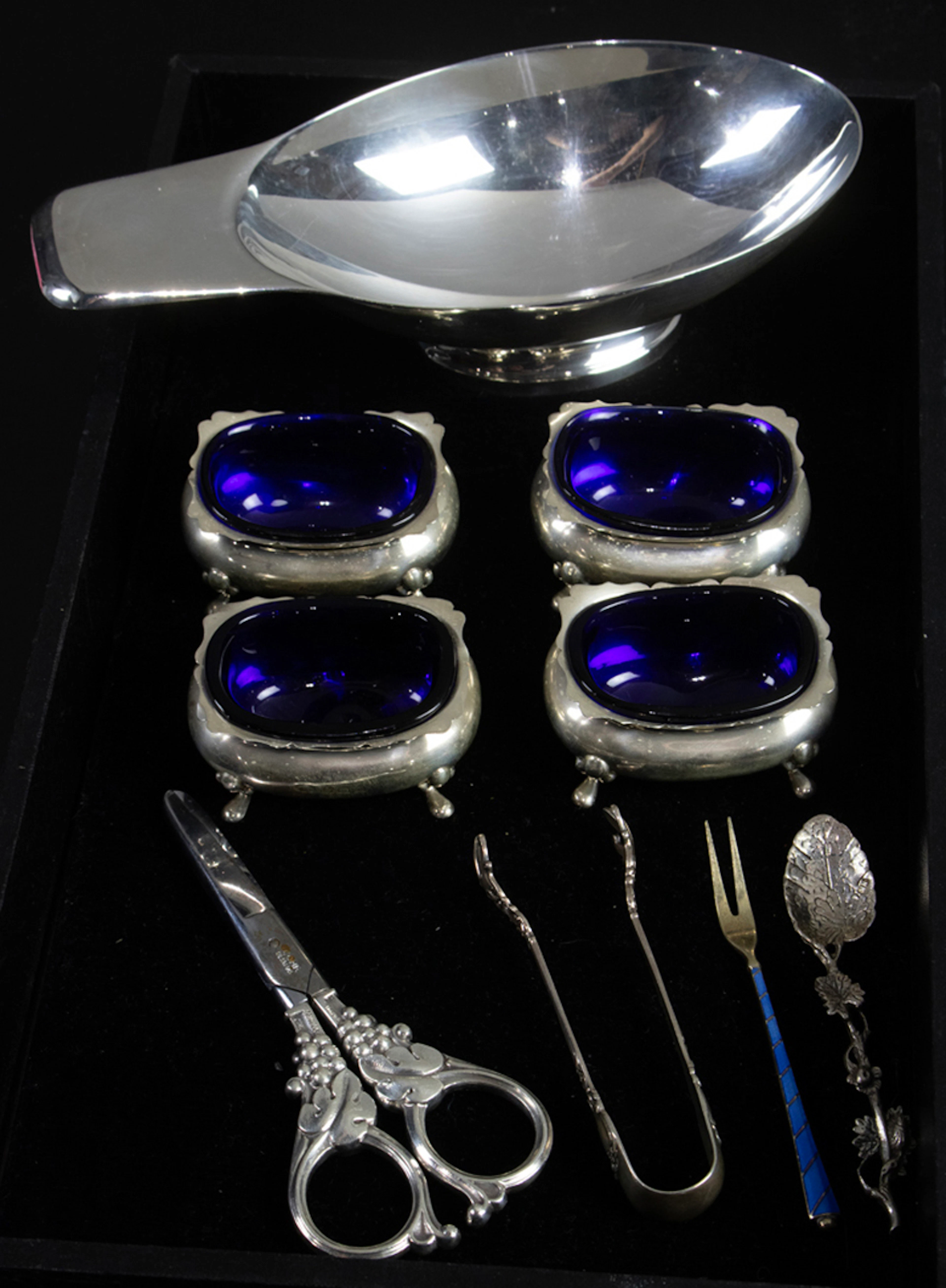 Nine sterling and silverplate table articles, Senator Feinstein Estate