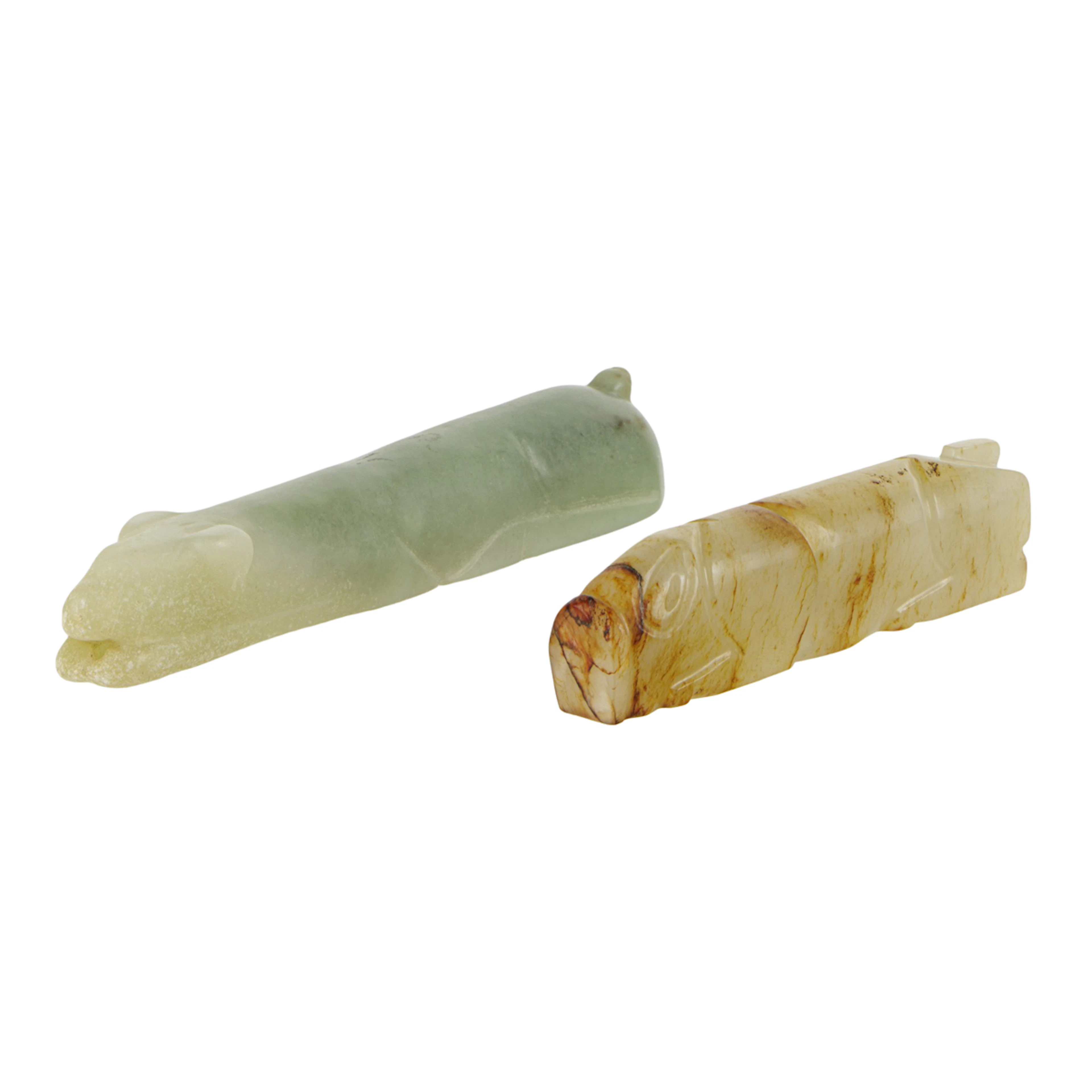 (lot of 2) Chinese Han style jade animals. From 3.5" to 5" across.