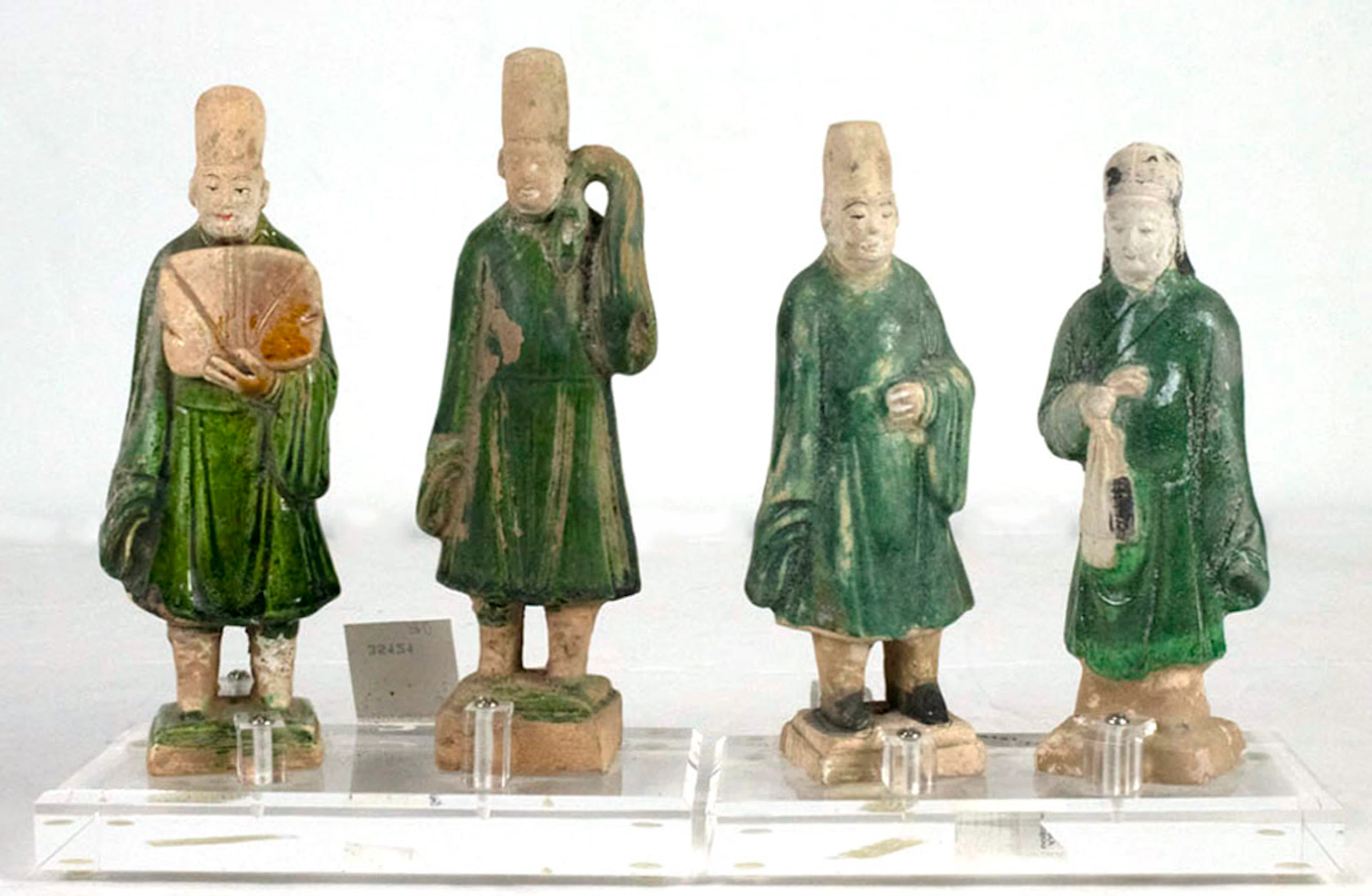(lot of 4) Chinese green glazed figures