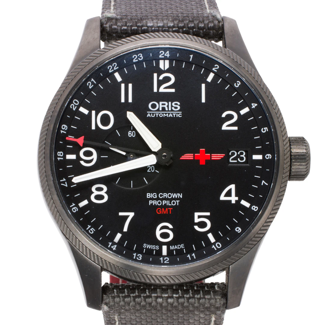 An Oris Big Crown Pro Pilot GMT stainless steel watch
