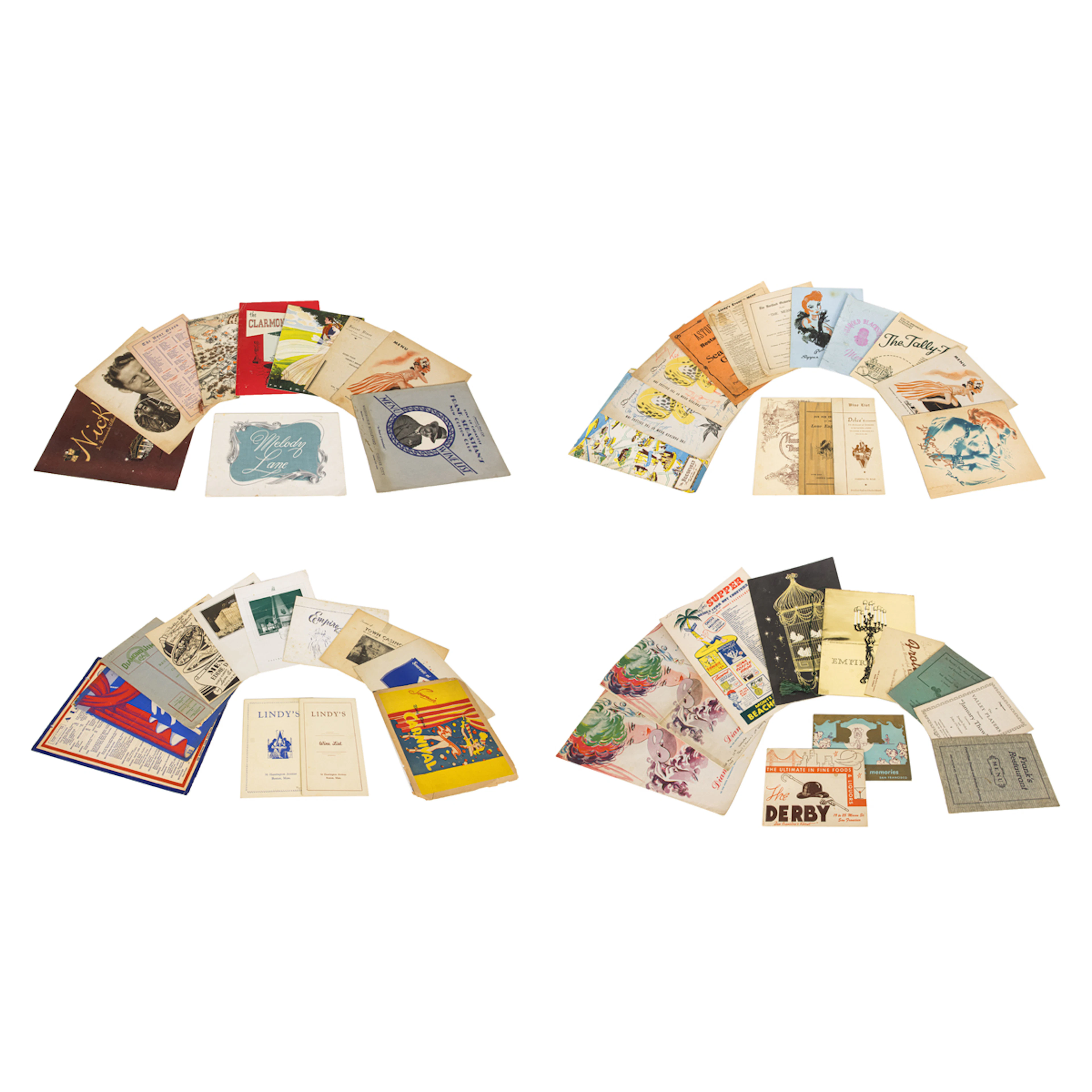 A collection of forty-five restaurant and club menus and souvenirs