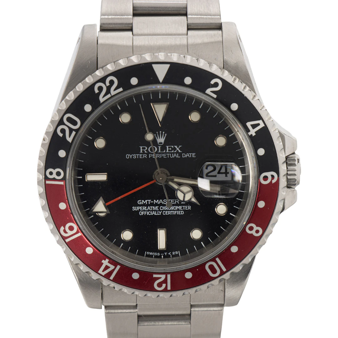 A Rolex GMT Master 2 Coke dial stainless steel watch