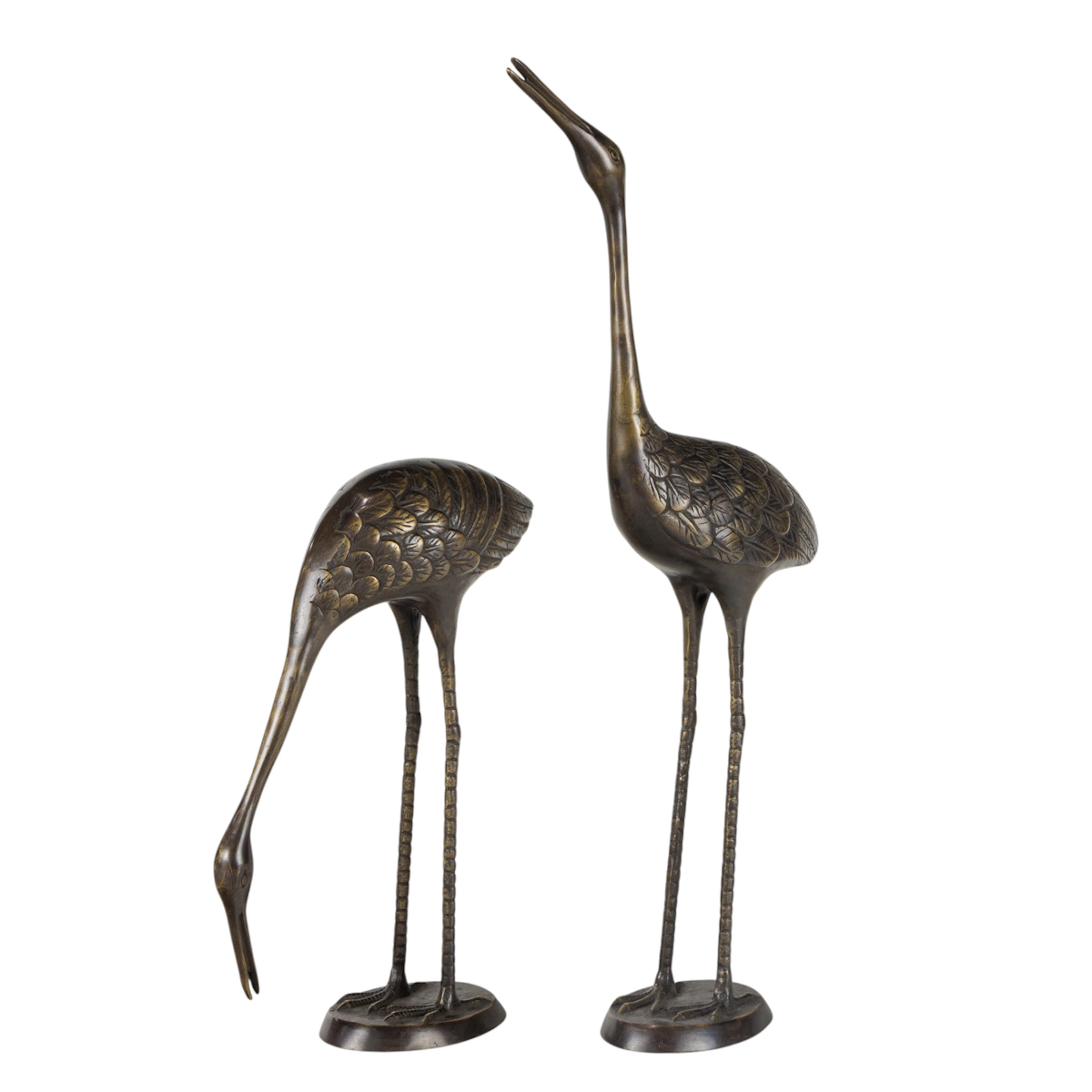 (lot of 2) Japanese bronze crane figures