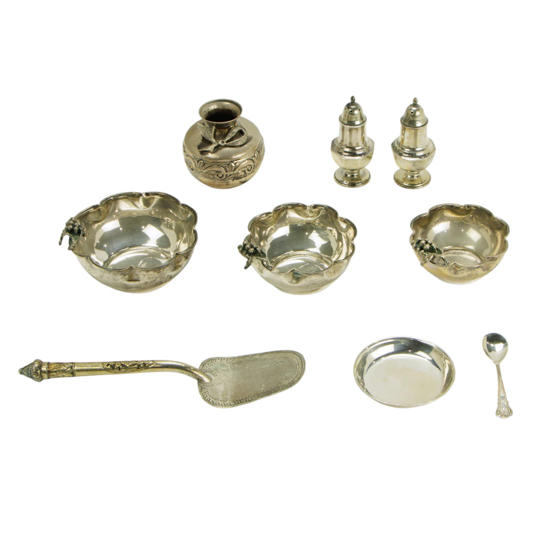 A group of foreign silver items