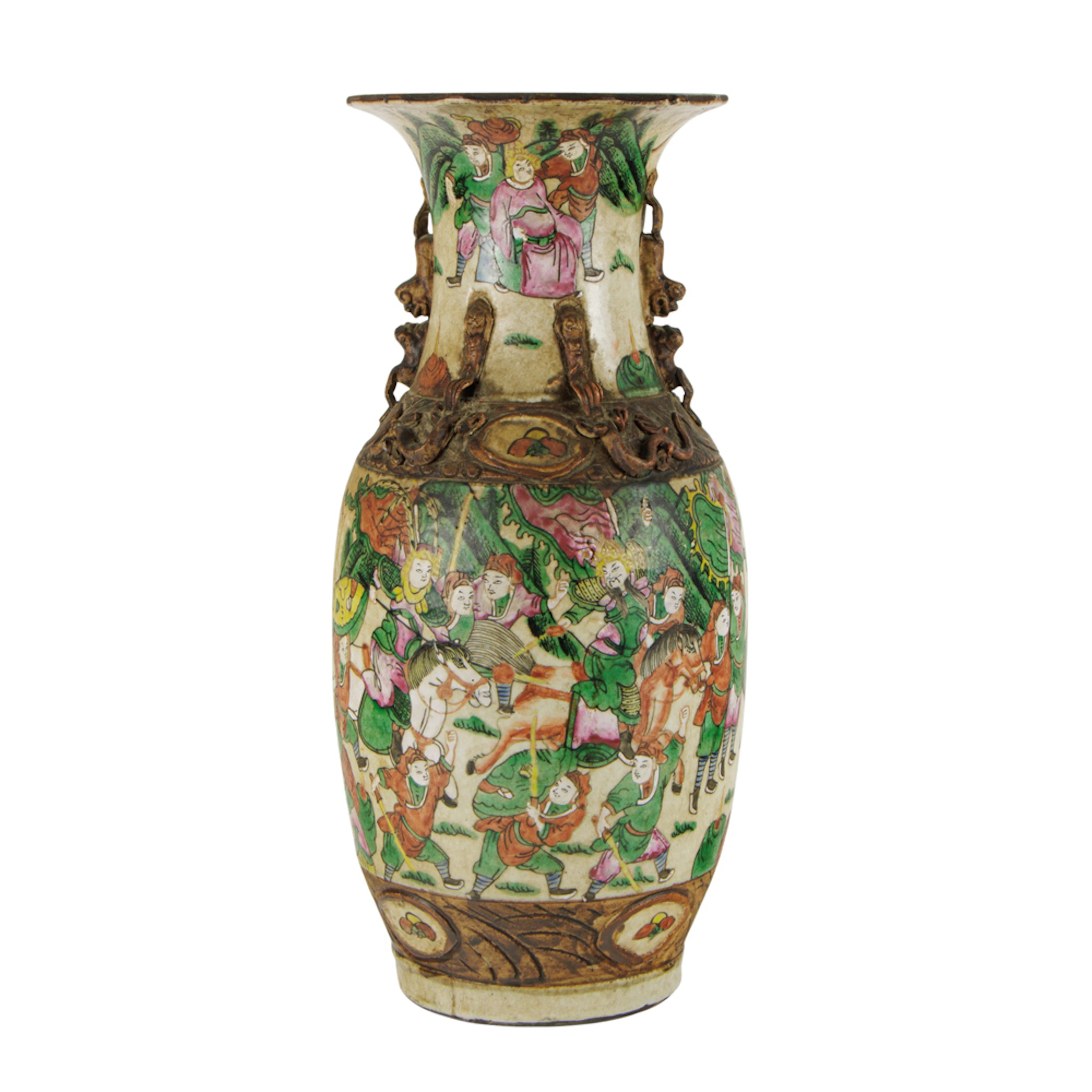 A Chinese famille rose 'warrior' vase