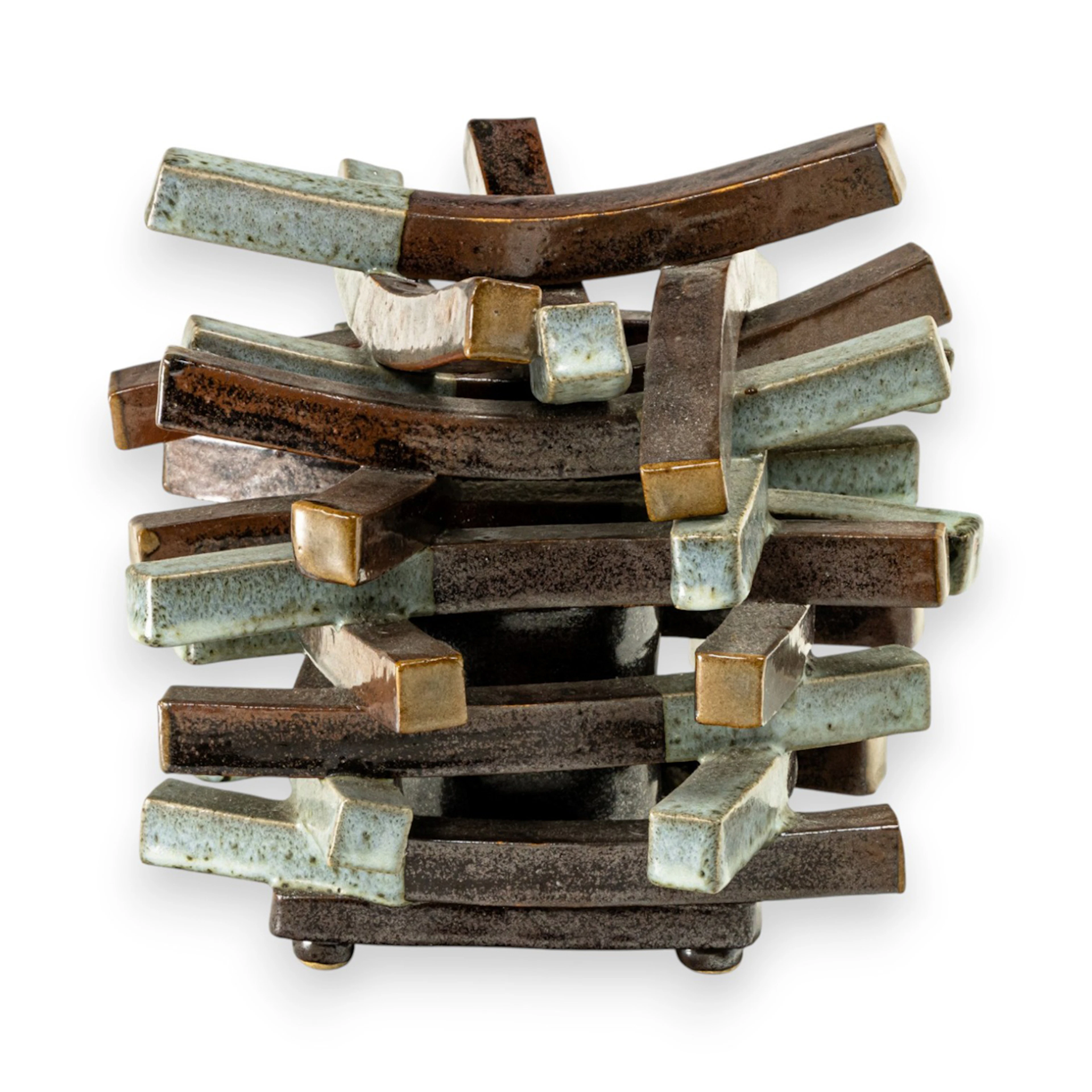 A Japanese Brutalist style glazed ceramic sculpture