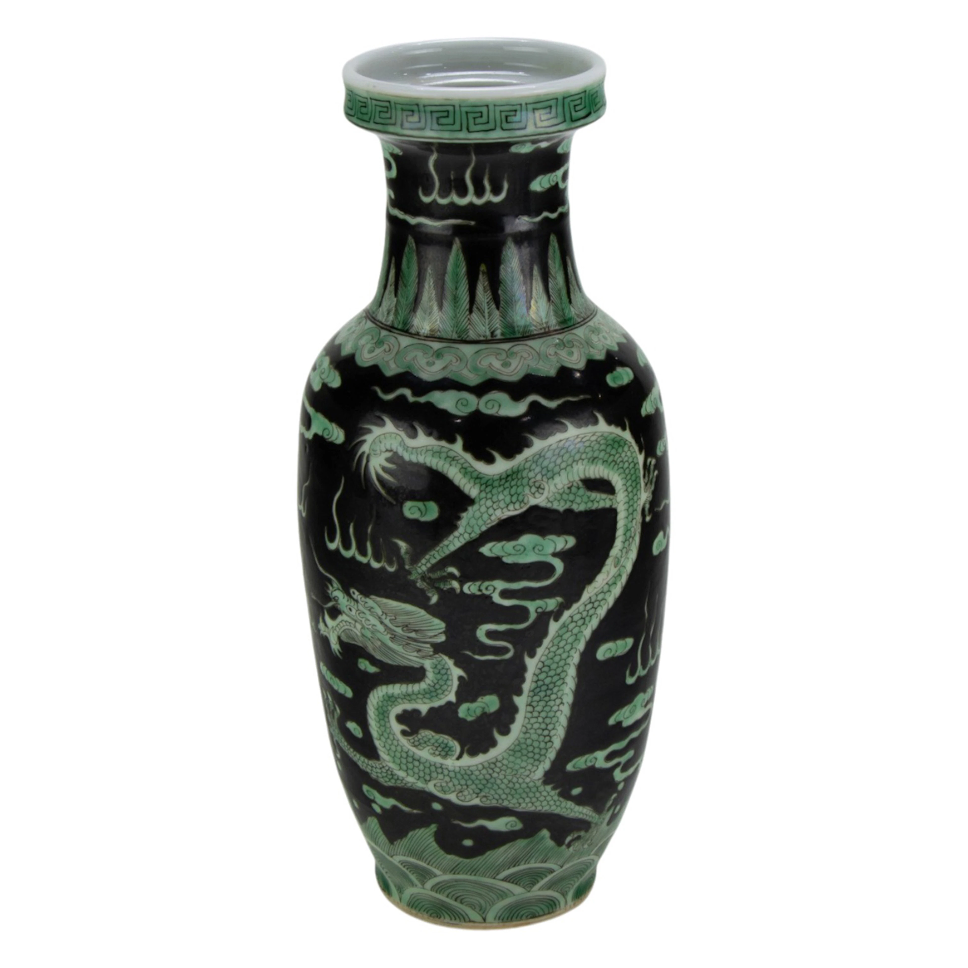 A Chinese black ground and green enameled 'dragon' vase