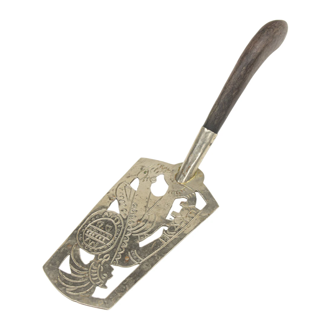 A Mexican silver plated serving piece with Aztec motif