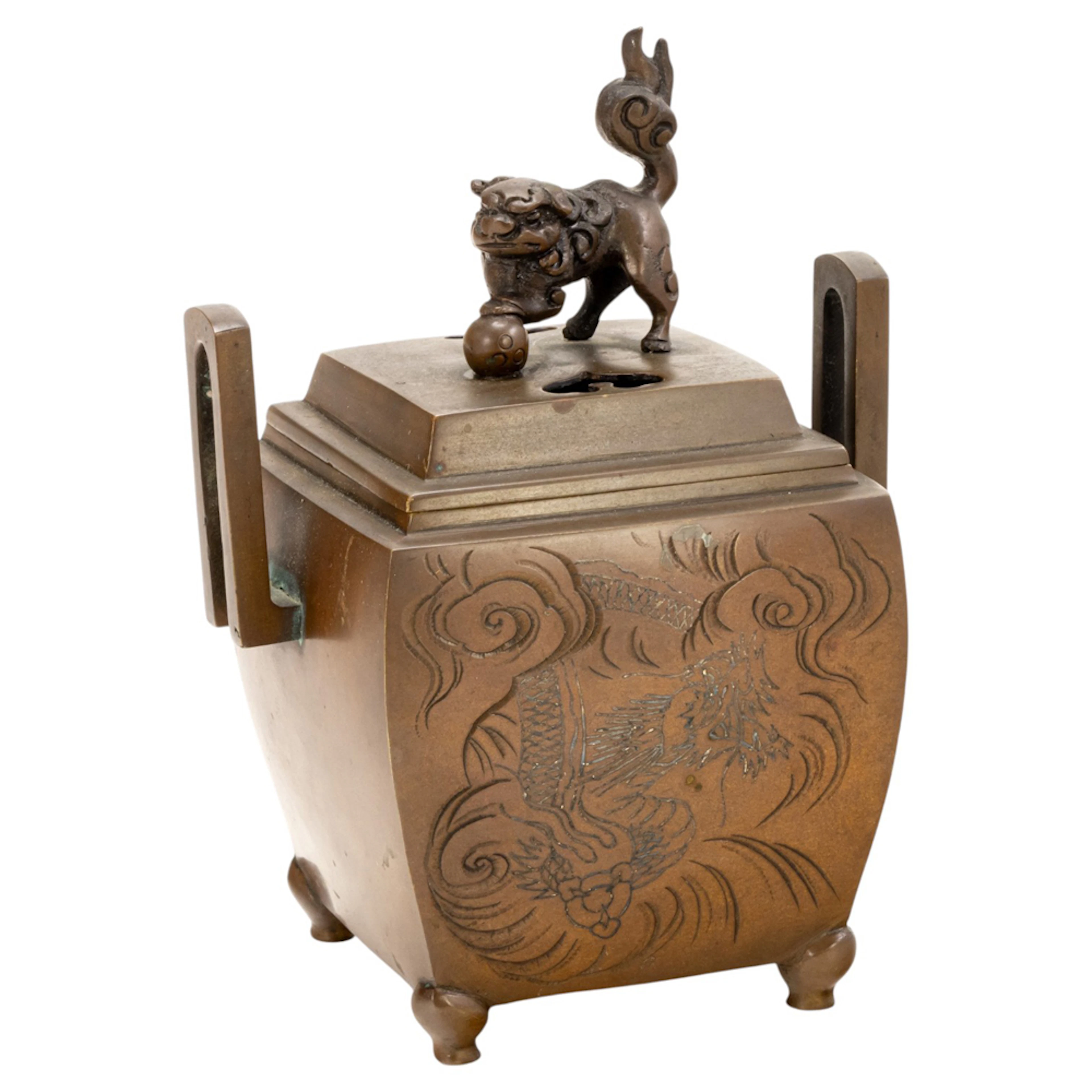 A Japanese bronze square form koro