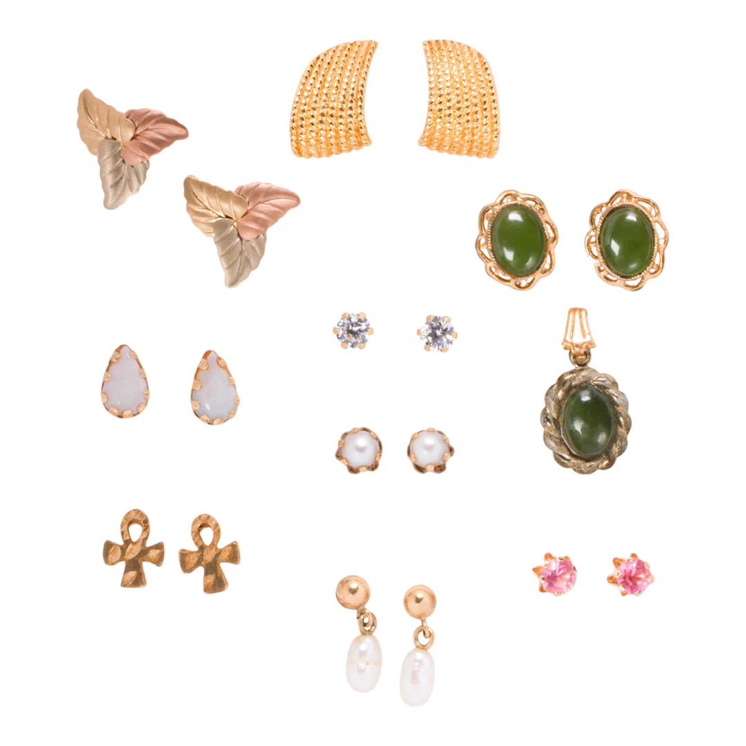 Seven pairs of gem-set, gold-tone, and gold stud earrings