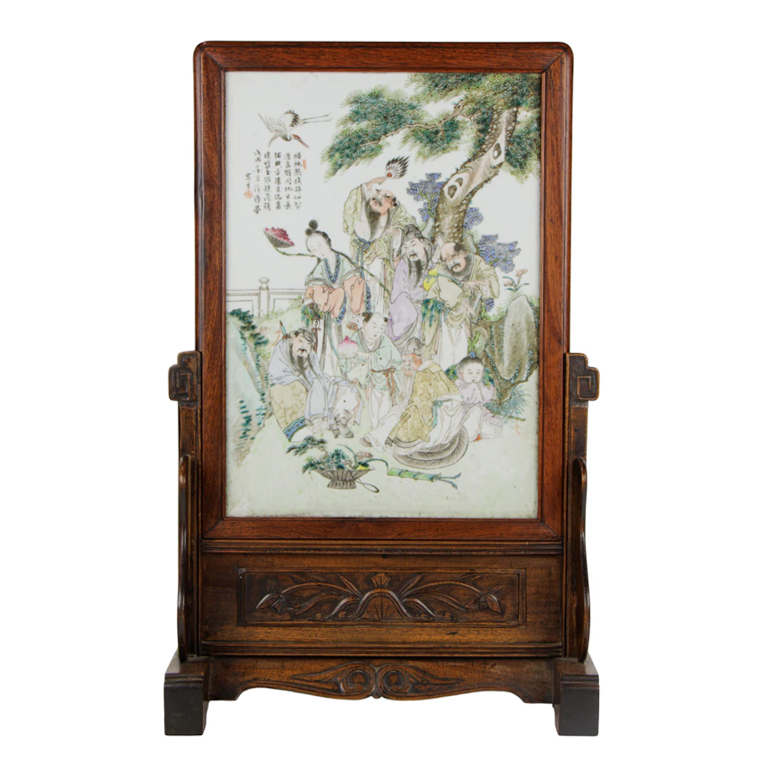 A Chinese famille rose 'eight immortals' table screen